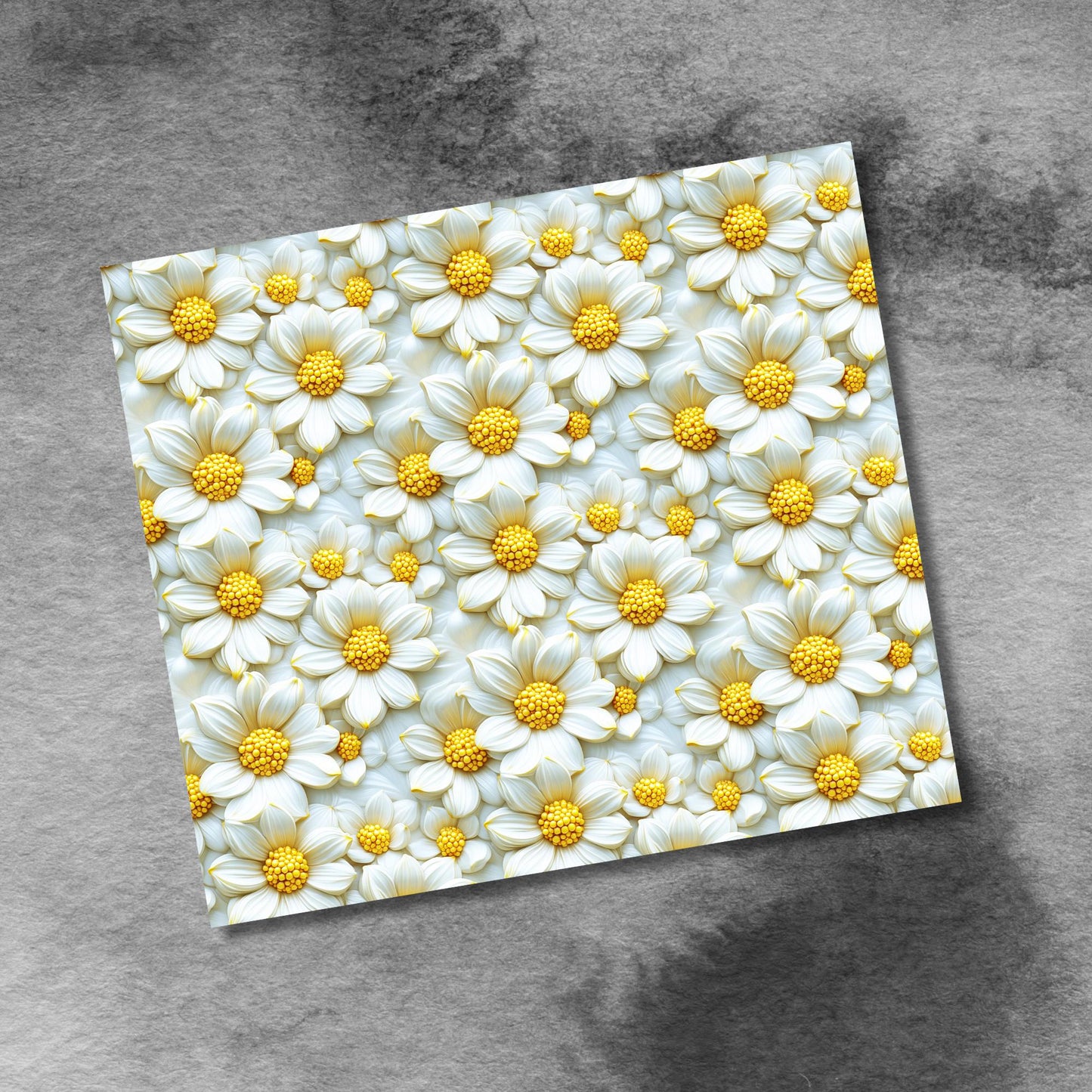 3D White Daisy 20oz Skinny Tumbler Sublimation Templates,White & Gold Straight Seamless Daisies PNG Digital Download