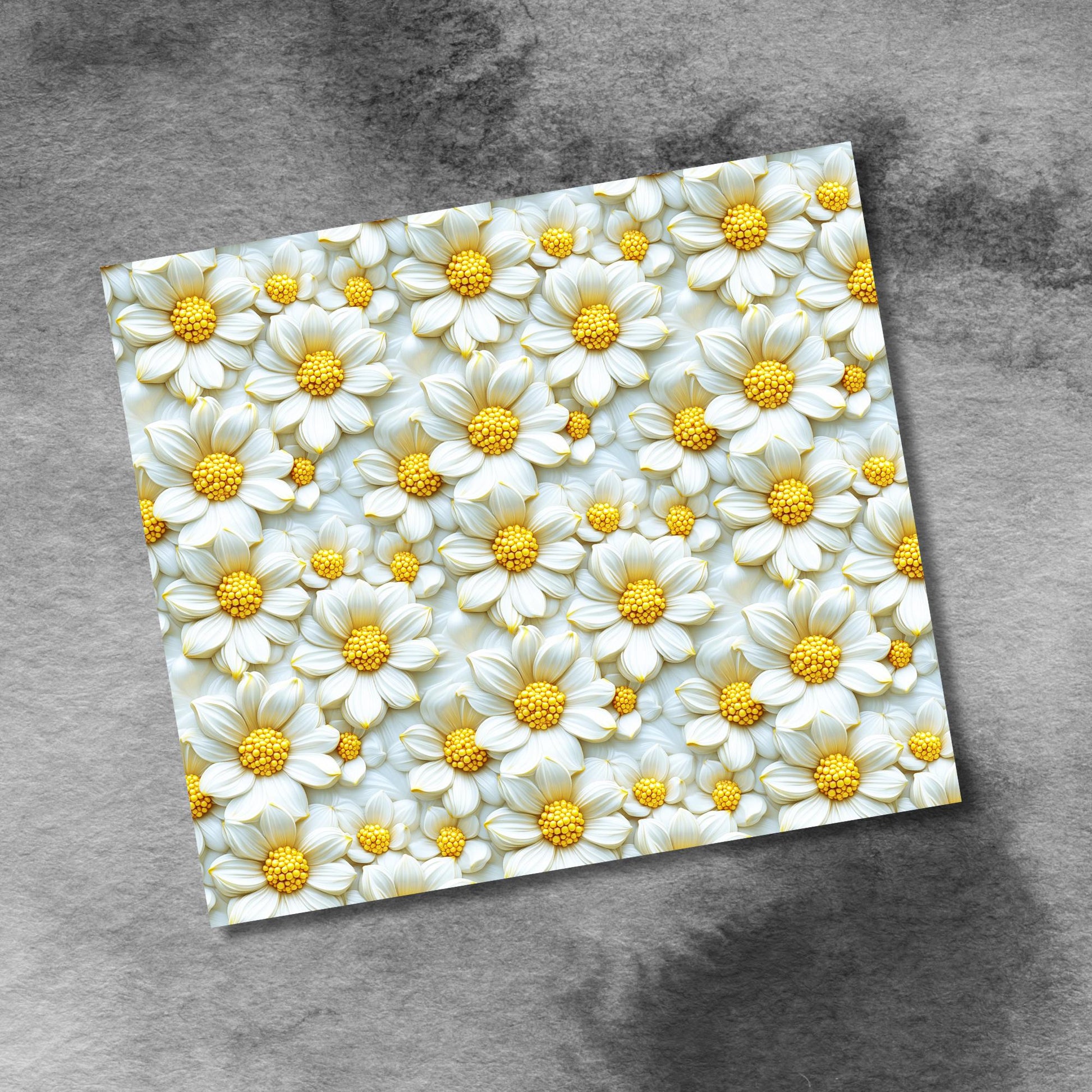 3D White Daisy 20oz Skinny Tumbler Sublimation Templates,White & Gold Straight Seamless Daisies PNG Digital Download