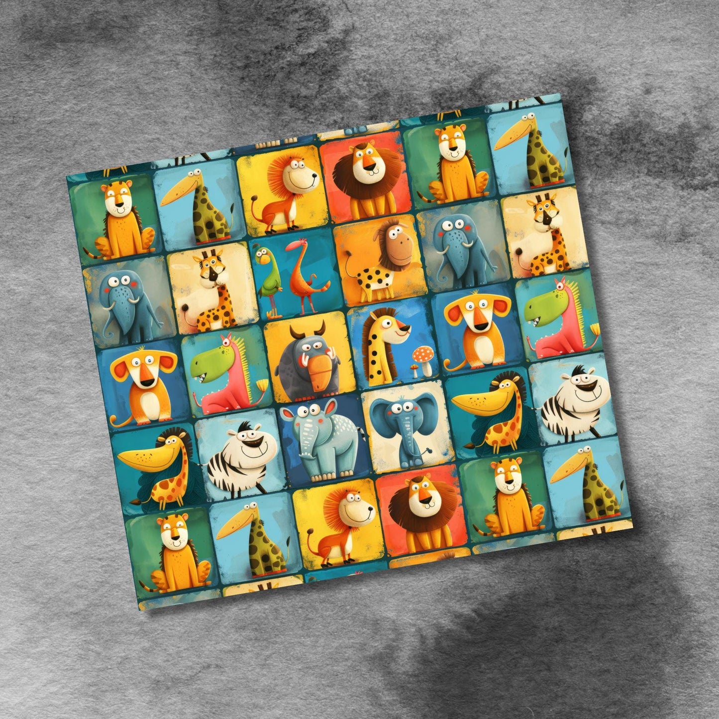 Cute Animals Safari 20oz Tumbler Wrap, 20oz Skinny Tumbler Seamless Sublimation Design Templates,Straight PNG Digital Download