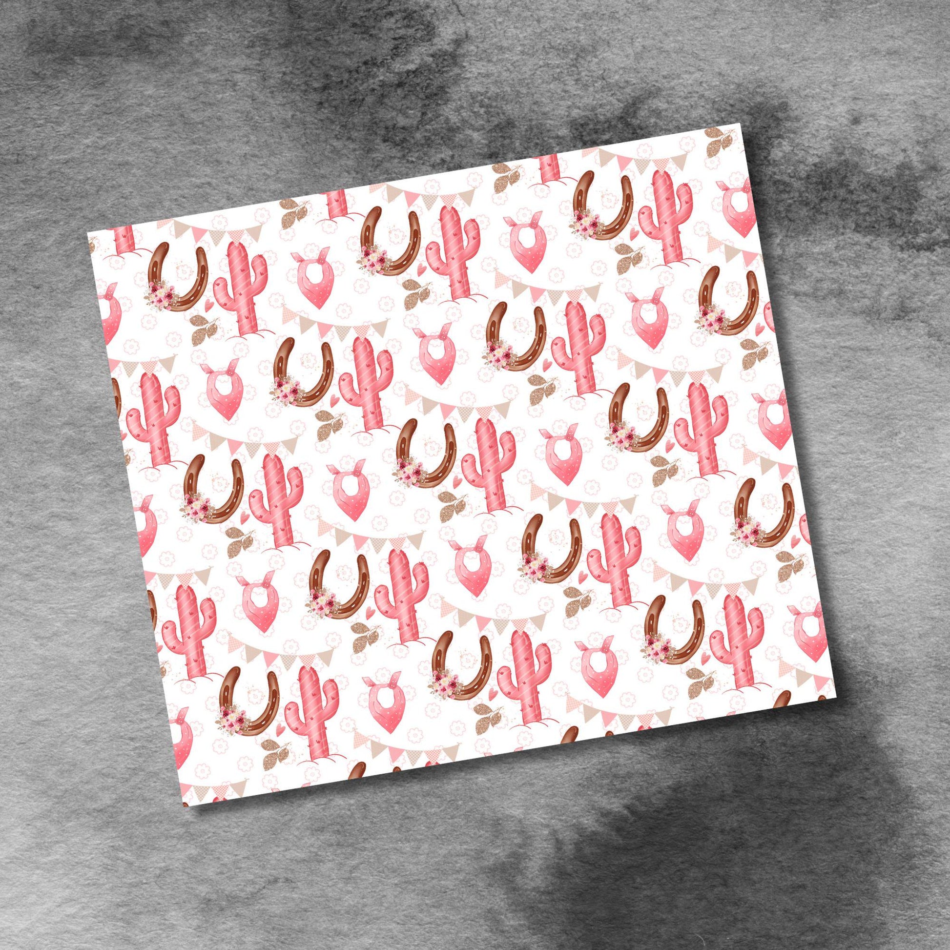 Cowgirl Cactus Horseshoes in Pink 20oz Skinny Tumbler Seamless Sublimation Design Templates,Straight PNG Digital Download