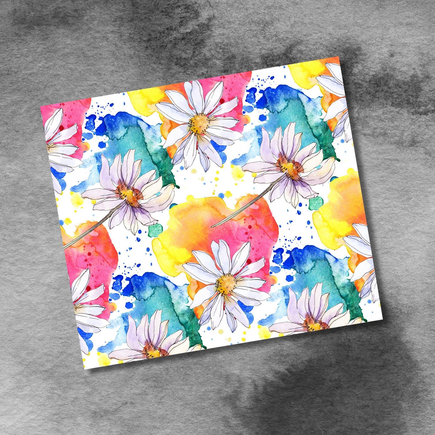 Rainbow Vibrant Floral Watercolor 20oz Tumbler Wrap Sublimation Design Templates,Straight Daisies Flowers Rainbow PNG Digital Download