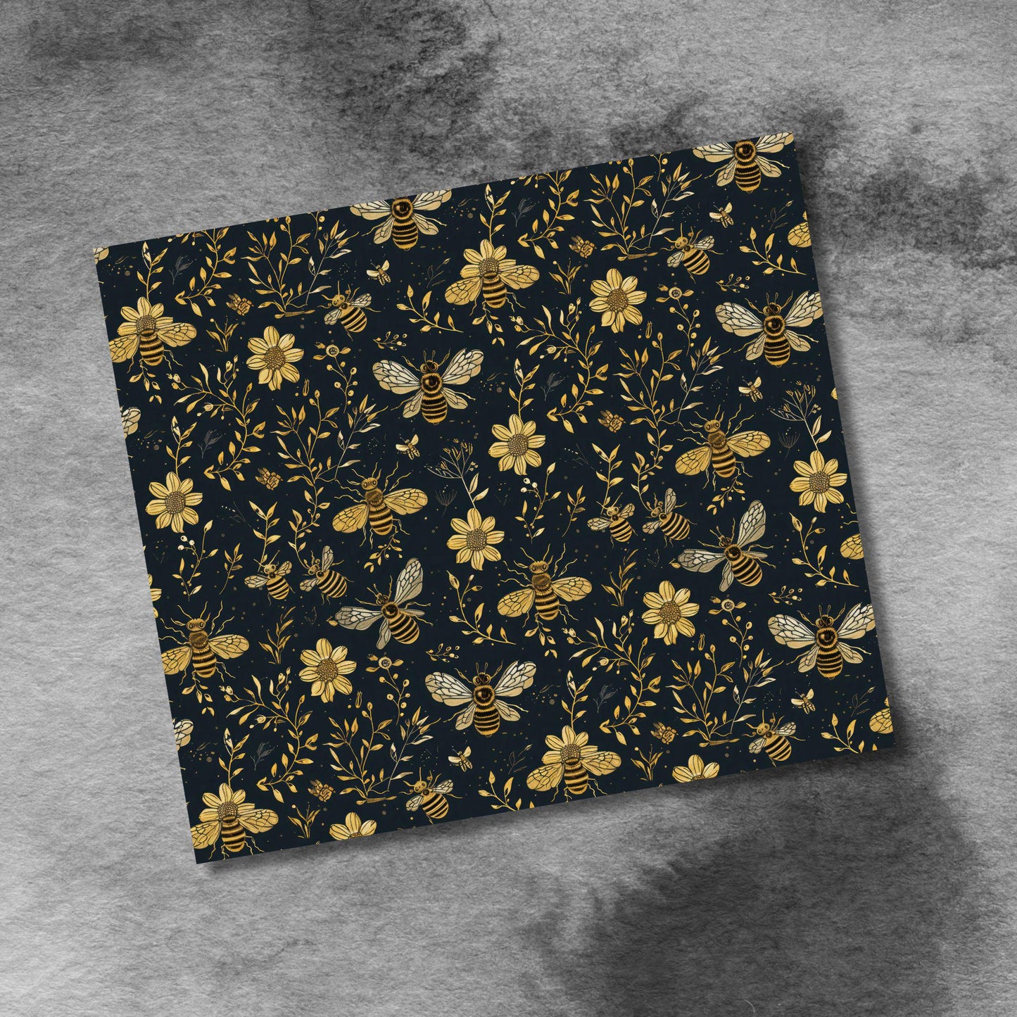 Bees with Flowers 20oz Skinny Tumbler Seamless Sublimation Design Templates,Gold Black Bees and Flowers Straight PNG Digital Download