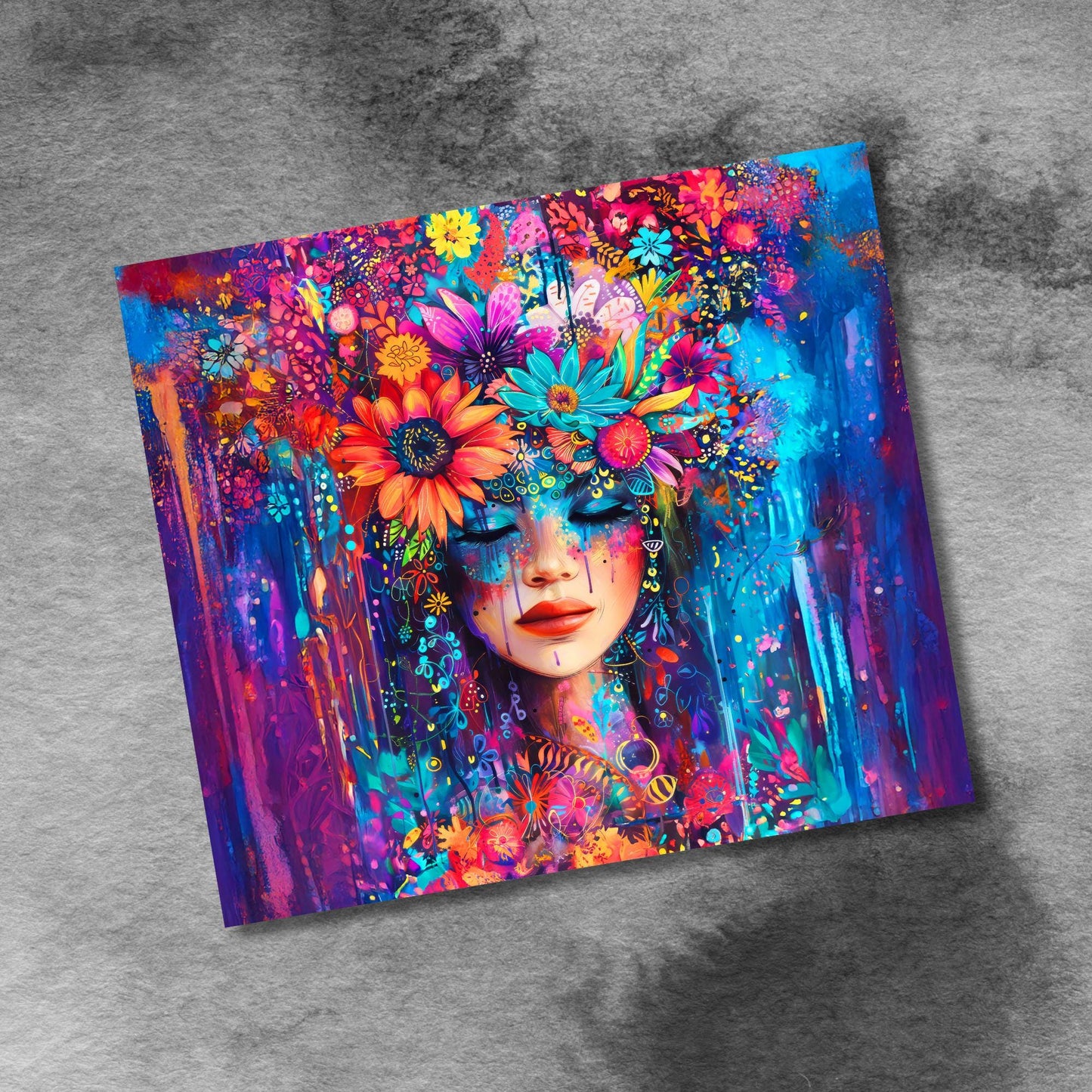 Neon Flowers 20oz Skinny Tumbler Sublimation Templates, Seamless Straight PNG Digital Download, Boho Women Seamless