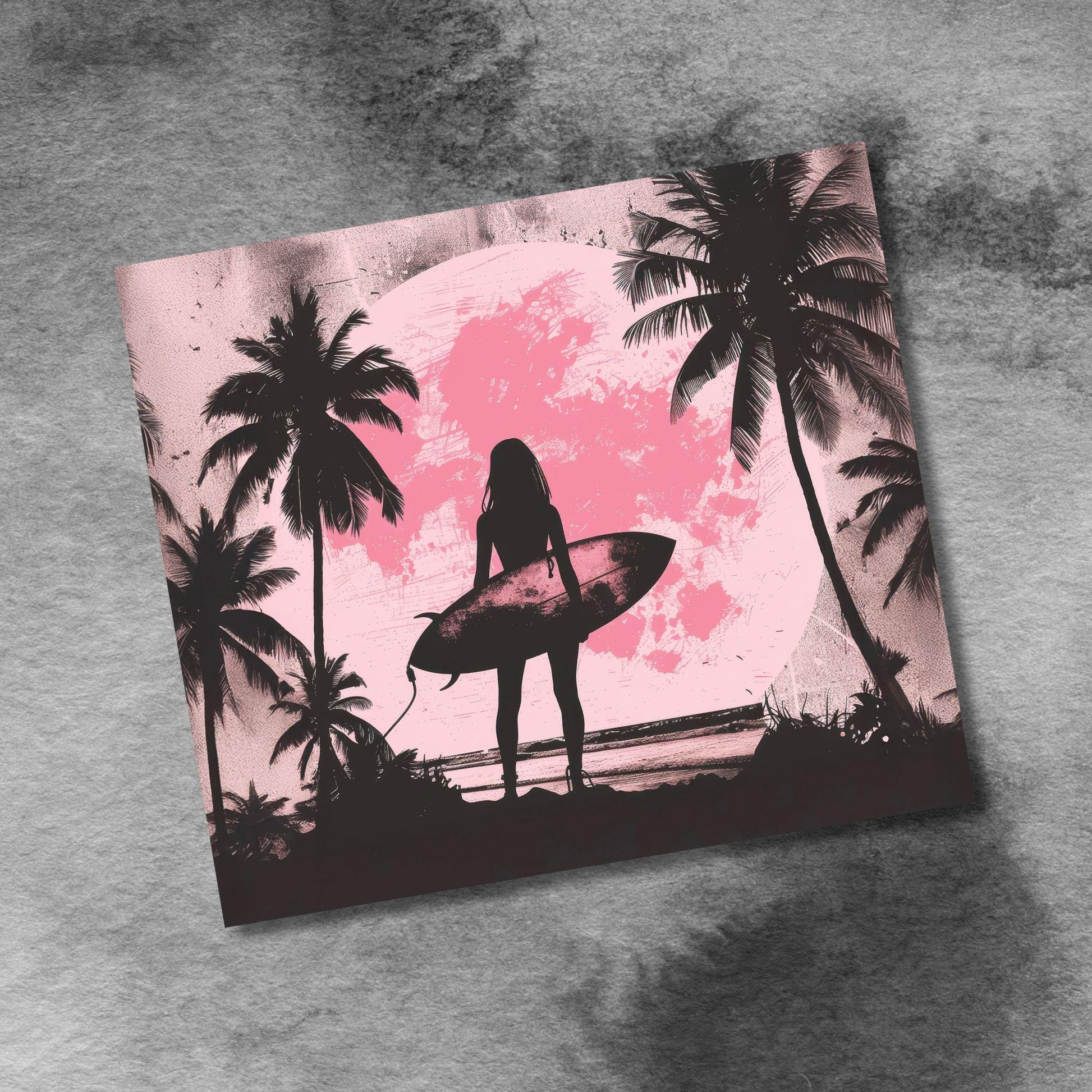 Surfing Sunset Tropical Moon Ocean Palm Trees 20oz Skinny Tumbler Seamless Sublimation Design Templates,Straight PNG Digital Download