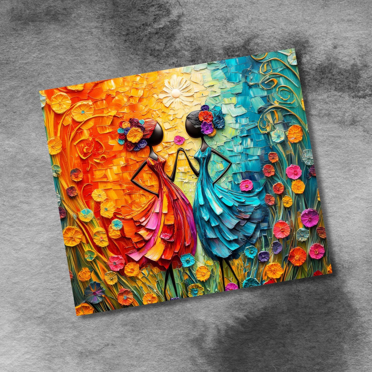 Best Friends in a Colorful Floral Dance 20oz Skinny Tumbler Sublimation Templates, Besties Sisters Seamless Straight PNG Digital Download