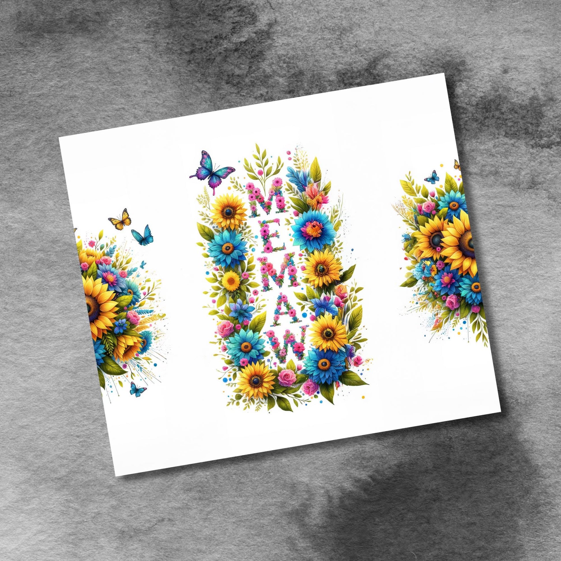 MeMaw 20 oz Skinny Tumbler sublimation design, Flowers butterfly Watercolor floral digital PNG Straight tumbler wrap download