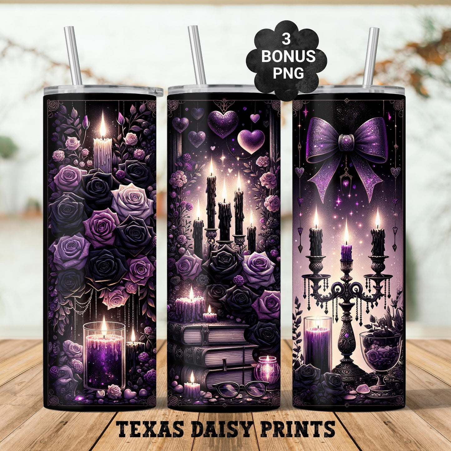 Romantasy Book Lover 20oz Skinny Tumbler Wrap Sublimation, Gothic Purple Black Alchemy Seamless Design Digital Download PNG Bonus Designs