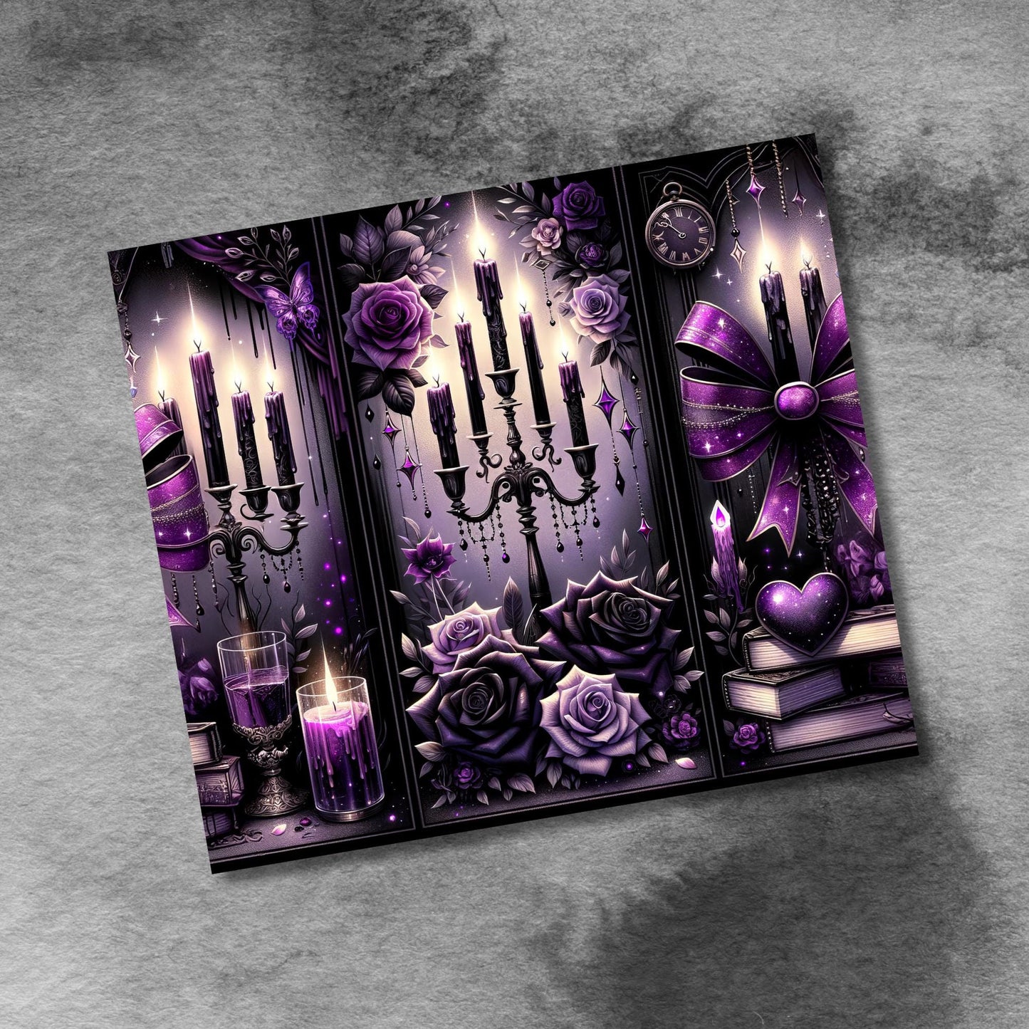 Romantasy Book Lover 20oz Skinny Tumbler Wrap Sublimation, Gothic Purple Black Alchemy Seamless Design Digital Download PNG Bonus Designs