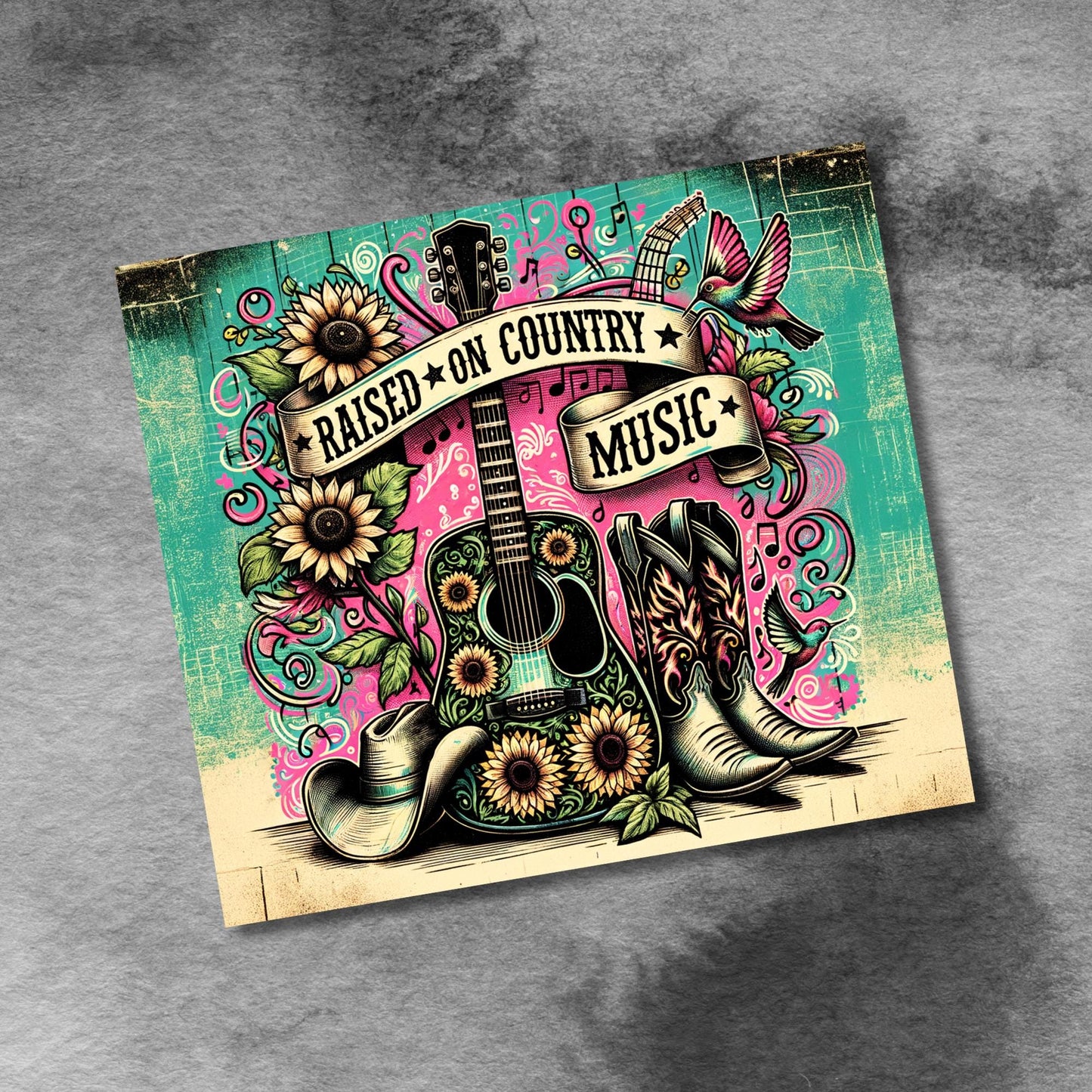 Raised On Country Music Tumbler Wrap, Western 20 oz Tumbler Wrap, Rustic Cowgirl Png 20oz Skinny Tumbler Png, Farmer Digital Download PNG