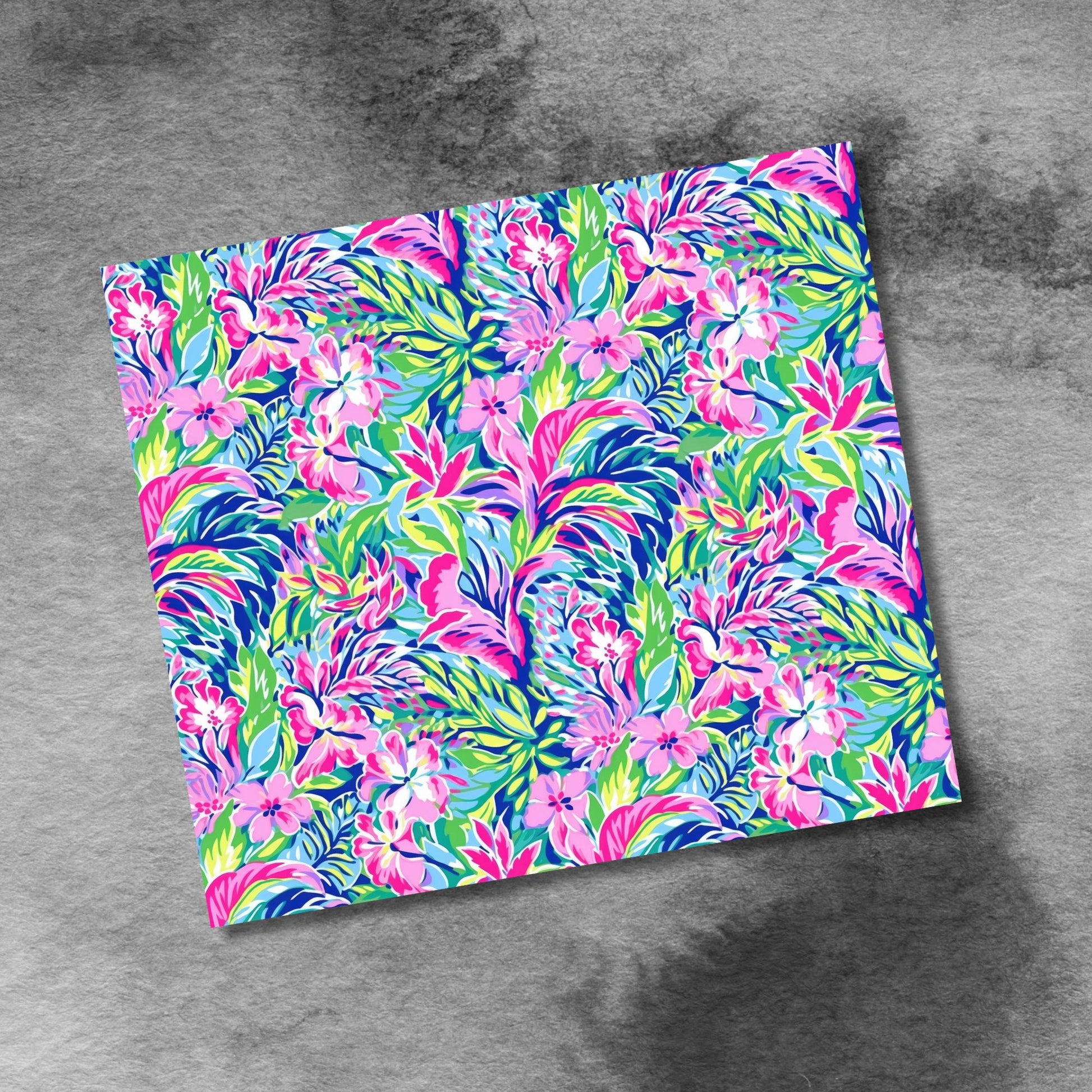 Summer Tropical Flowers Watercolor Flowers 20oz Skinny Tumbler, Pink Green and Blue Flower Sublimation Seamless Design,Straight PNG Download