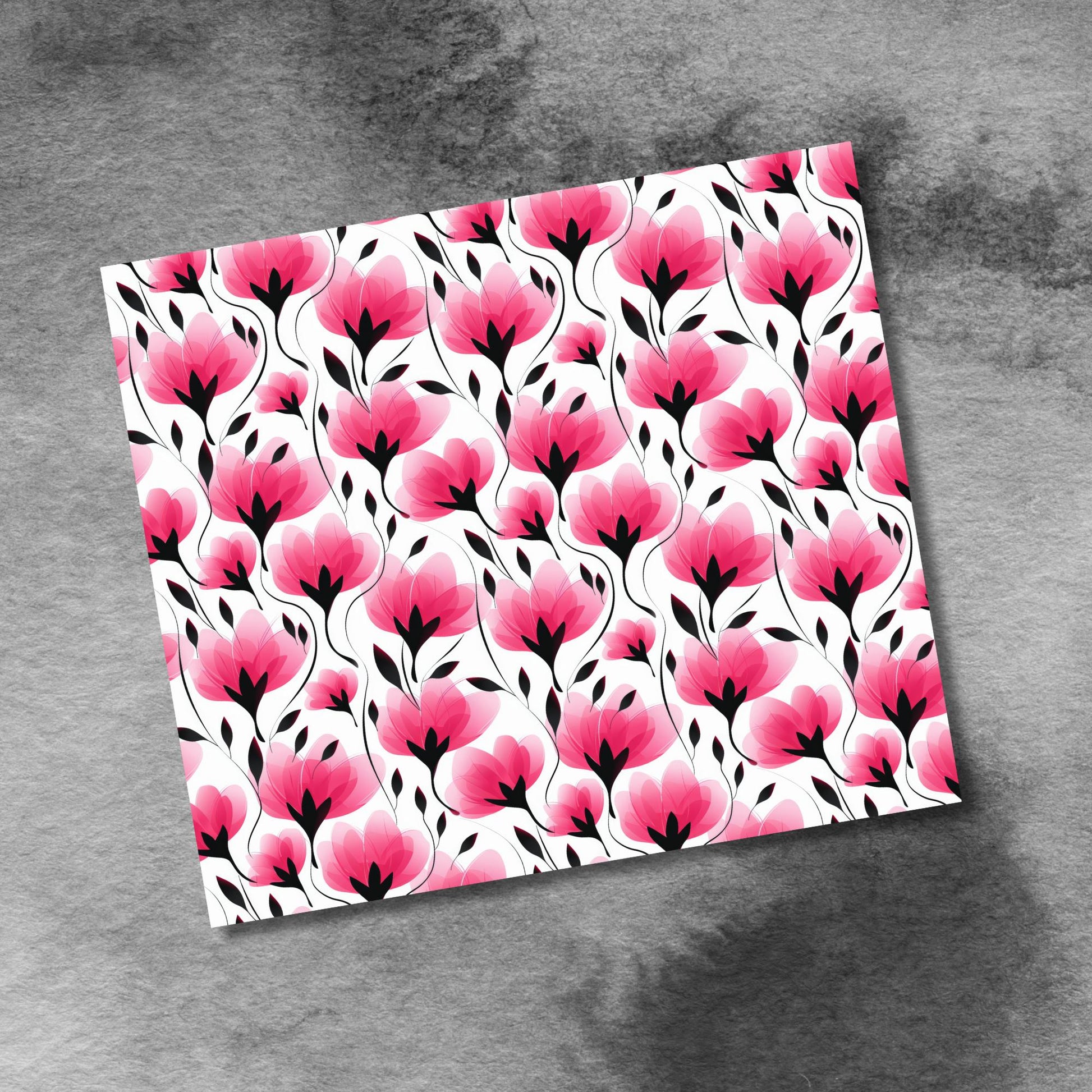 Spring Flowers Pink and Black Floral Blooms 20oz Skinny Tumbler Seamless Sublimation Design Templates,Straight PNG Digital Download