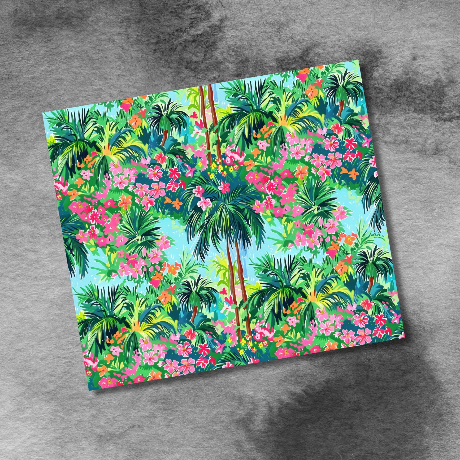 Tropical Flowers and Palm Trees 20oz Skinny Tumbler Seamless Sublimation Design Templates,Straight PNG Digital Download