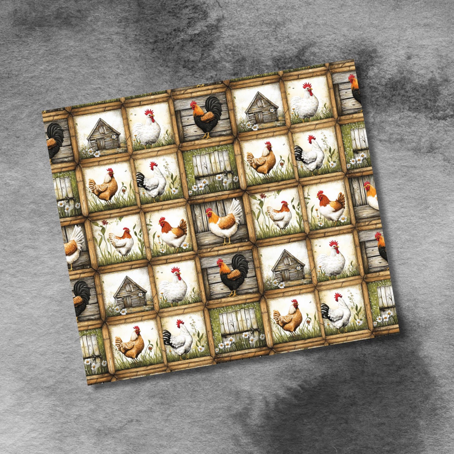 Cute Chickens 20oz Skinny Tumbler Wrap Rustic Farm Chickens Seamless Sublimation Design Templates,Straight PNG Digital Download