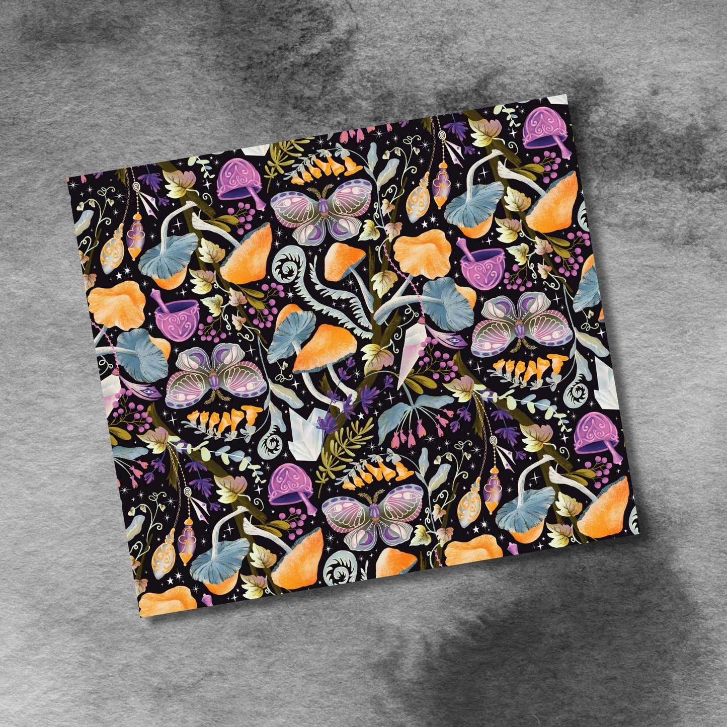 Mushroom Butterflies Witches Garden 20oz Skinny Tumbler Seamless Sublimation Design Templates,Straight PNG Digital Download