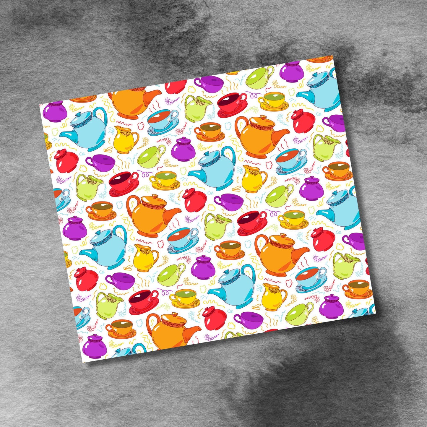 Tea Cups and Tea Pots in Rainbow Colors 20oz Skinny Tumbler Seamless Sublimation Design Templates,Straight PNG Digital Download