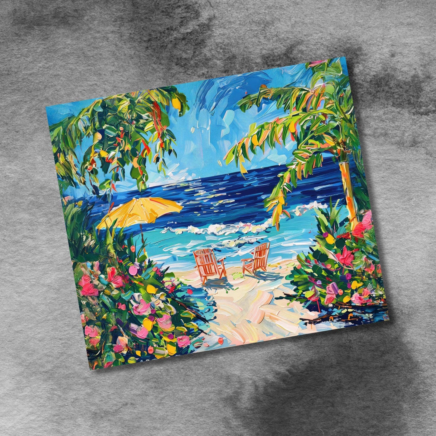 Beach Watercolor Tropical Ocean Scene 20oz Skinny Tumbler Sublimation Templates, Seamless Straight PNG Digital Download