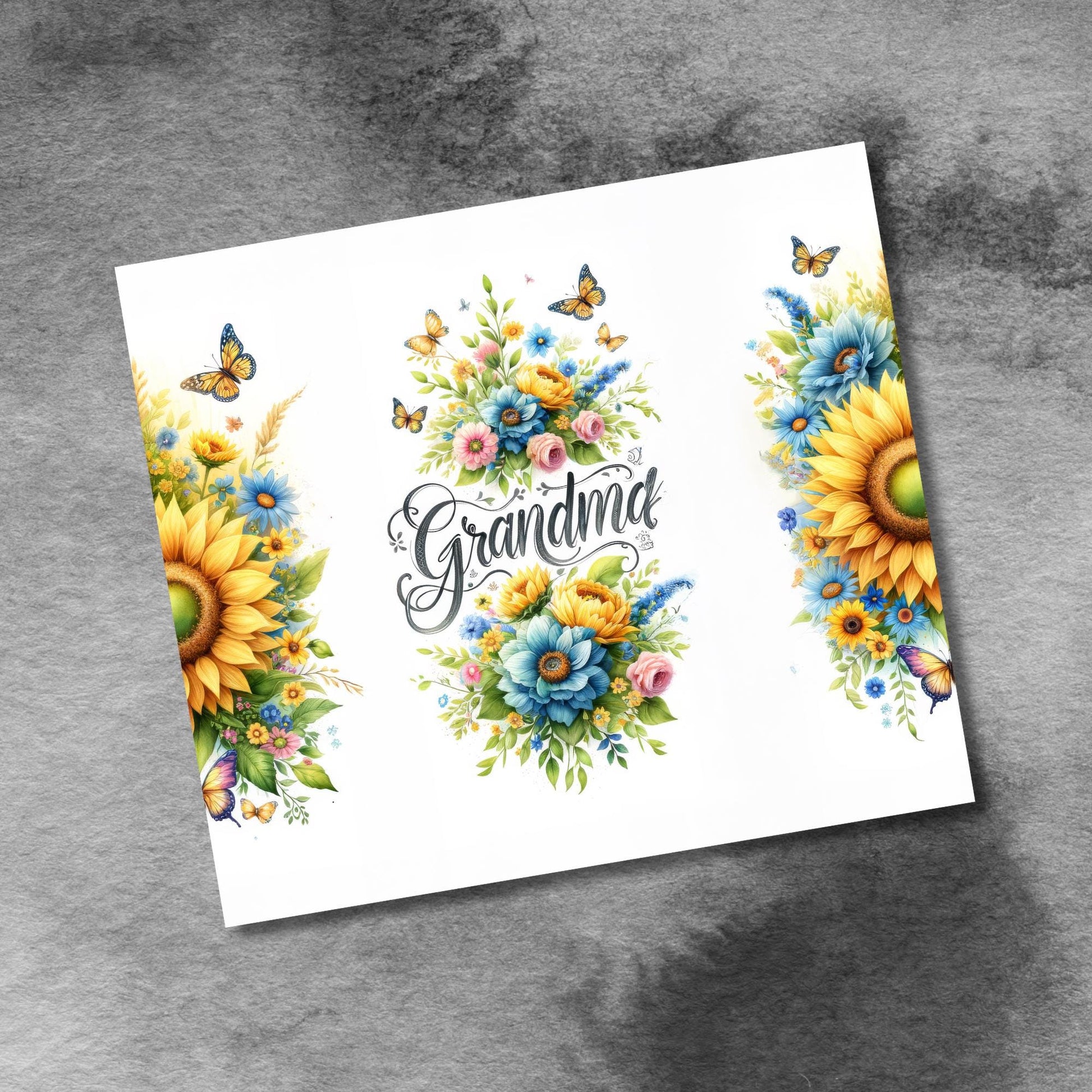 Grandma 20 oz Skinny Tumbler Sublimation Design, Flowers butterfly Watercolor Floral Digital PNG Straight Tumbler Wrap wnload