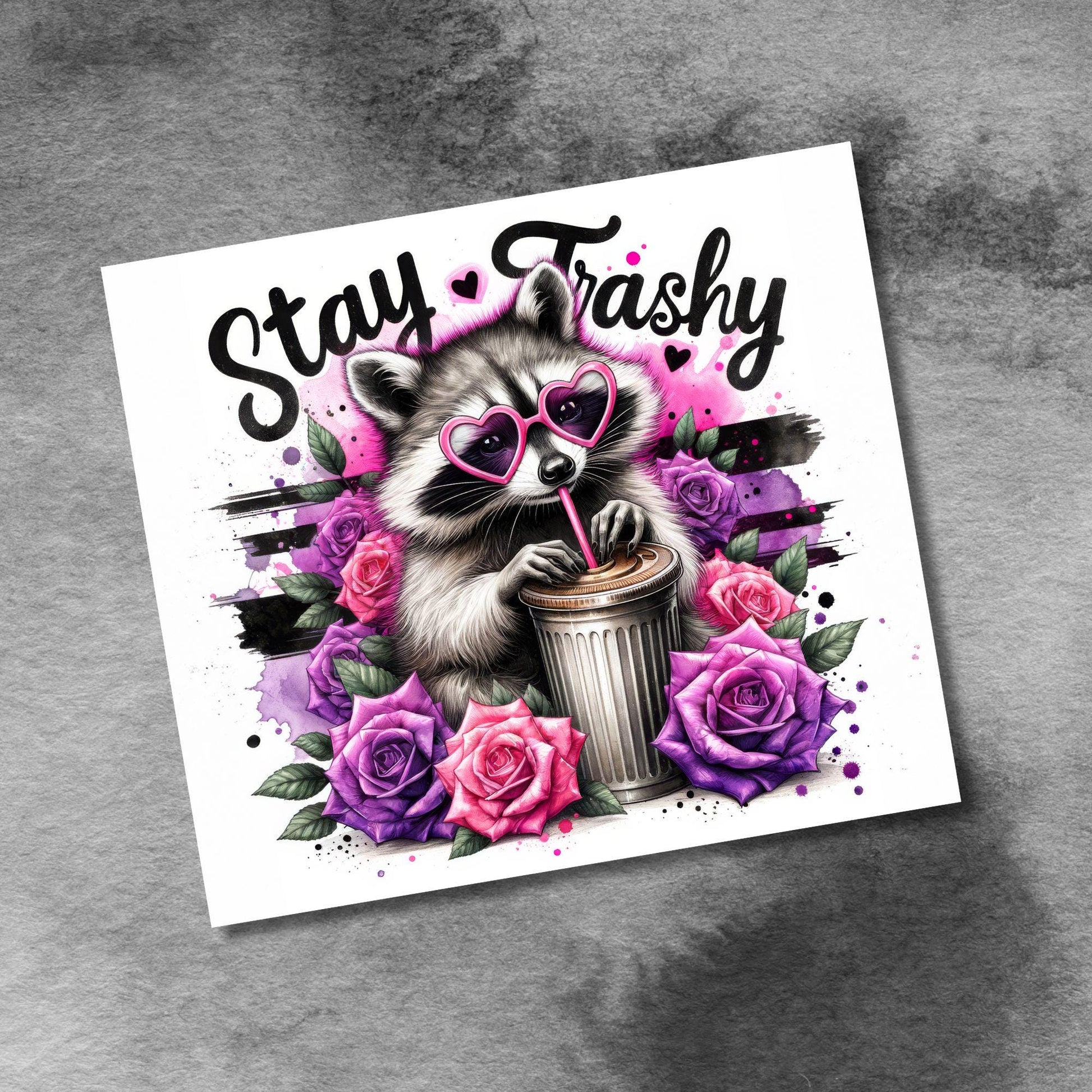 Stay Trashy Raccoon 20 oz Skinny Tumbler Sublimation Design Digital Download PNG Funny Raccoon Tumbler Wrap