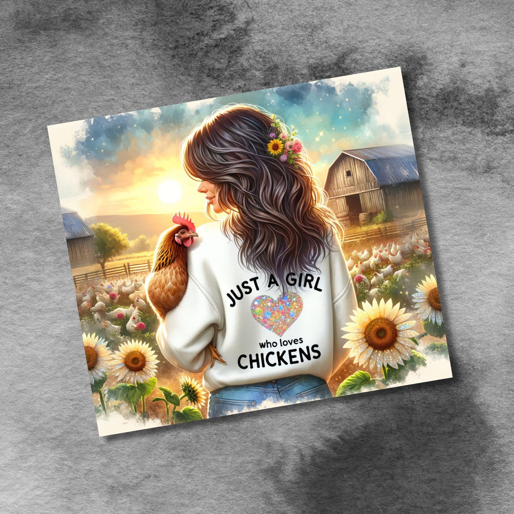 Just A Girl Who Loves Chickens Tumbler Wrap, 20oz Skinny Sublimation Tumbler Design, Farm Sunflower Chicken Lover Tumbler Seamless