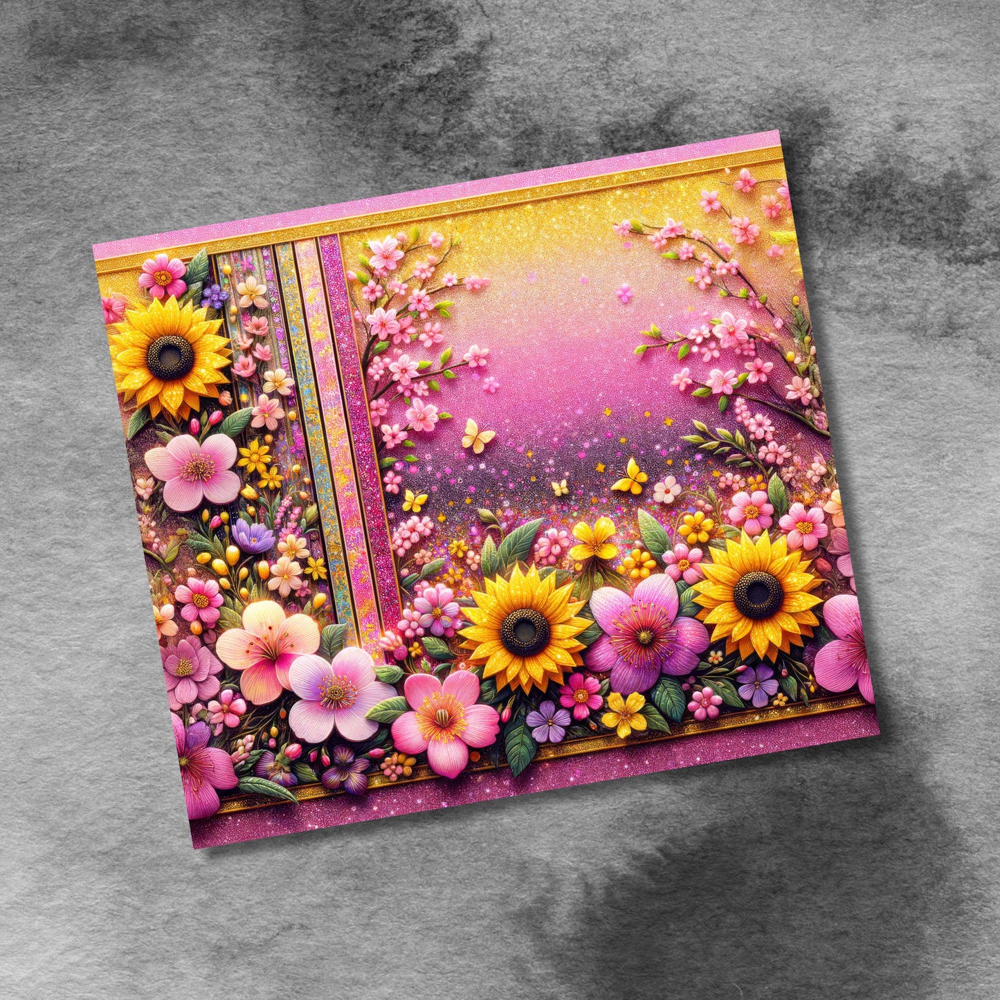 Spring Floral Daisy Tumbler Wrap, Glitter 20oz Skinny Floral Tumbler PNG Spring Flowers Sublimation Designs, Flower Digital Download