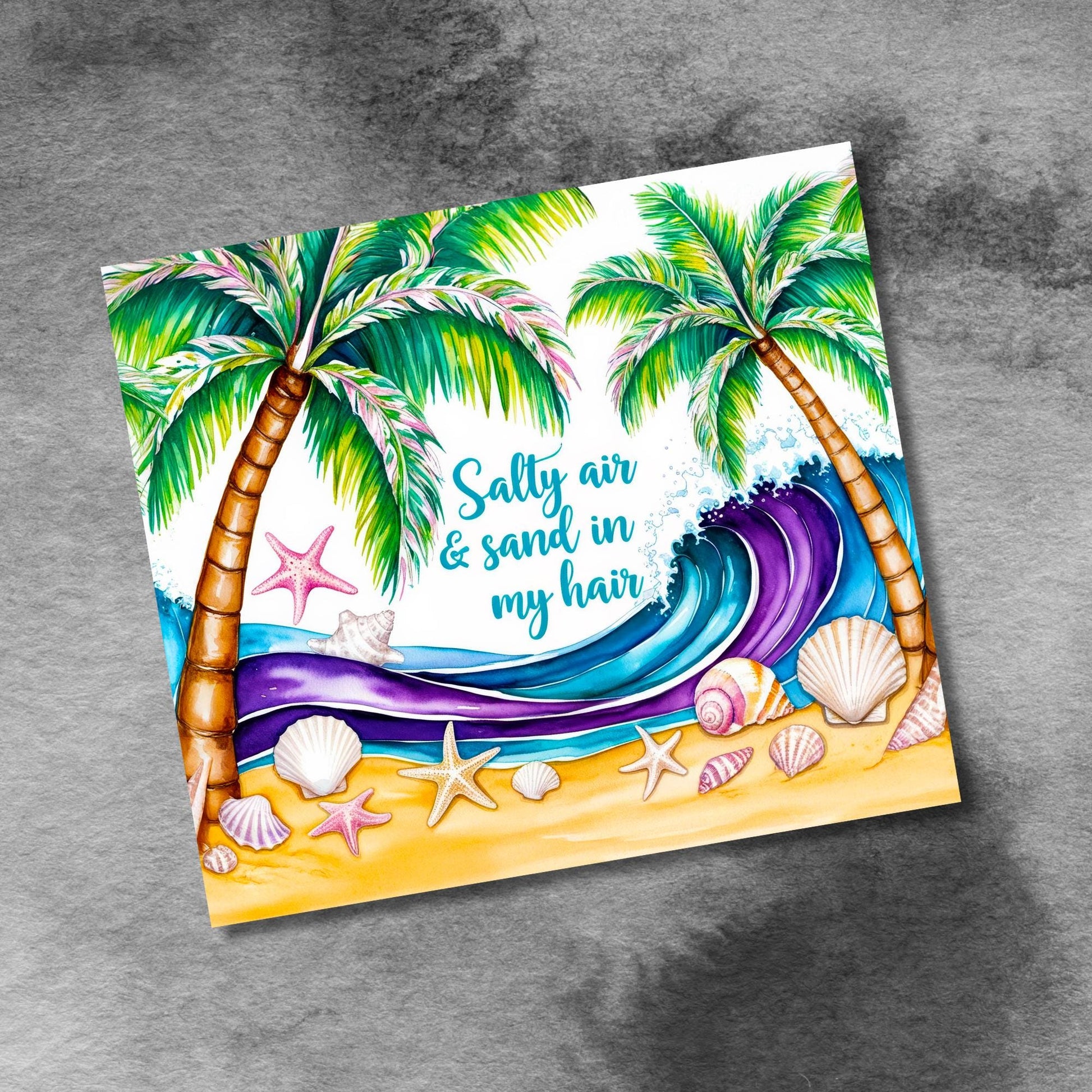 Salt In The Air Sand In My Hair 20oz Skinny Tumbler Wrap, Seamless Sandy Beach Tumbler Wrap, Sublimation Design, PNG Digital Download