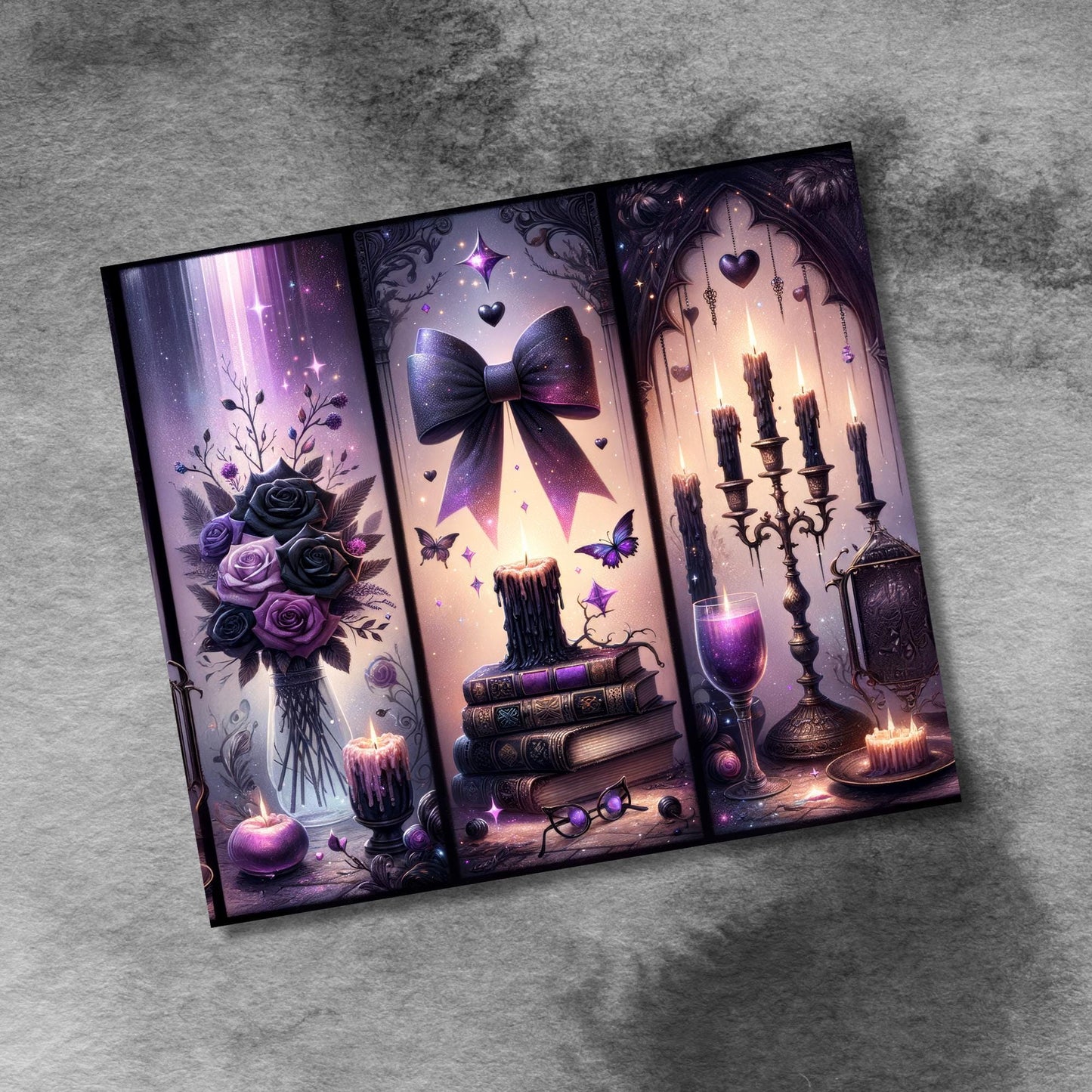 Romantasy Book Lover 20oz Skinny Tumbler Wrap Sublimation, Gothic Purple Black Alchemy Seamless Design Digital Download PNG Bonus Designs