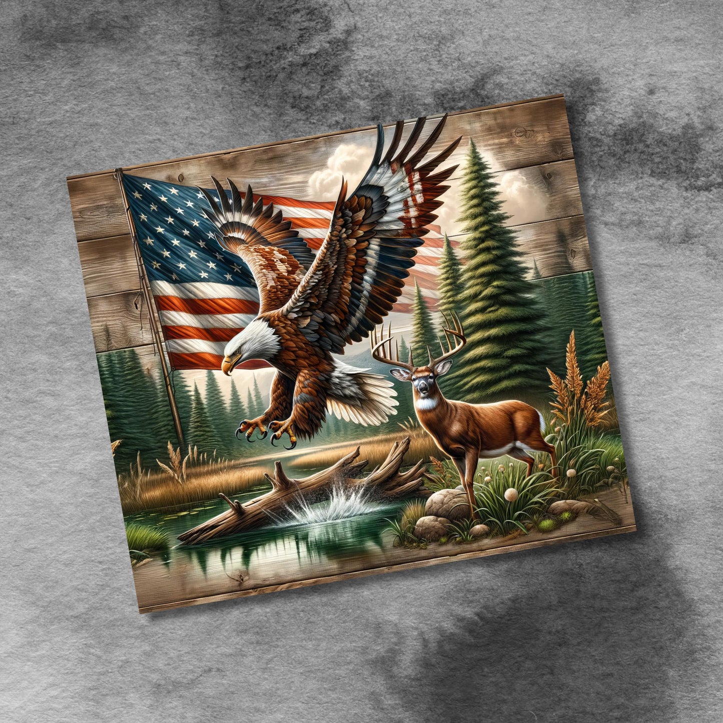 Fishing Hunting 20oz Skinny Tumbler Wrap, Seamless Bald Eagle Hunting Season Tumbler, Digital Download Sublimation PNG