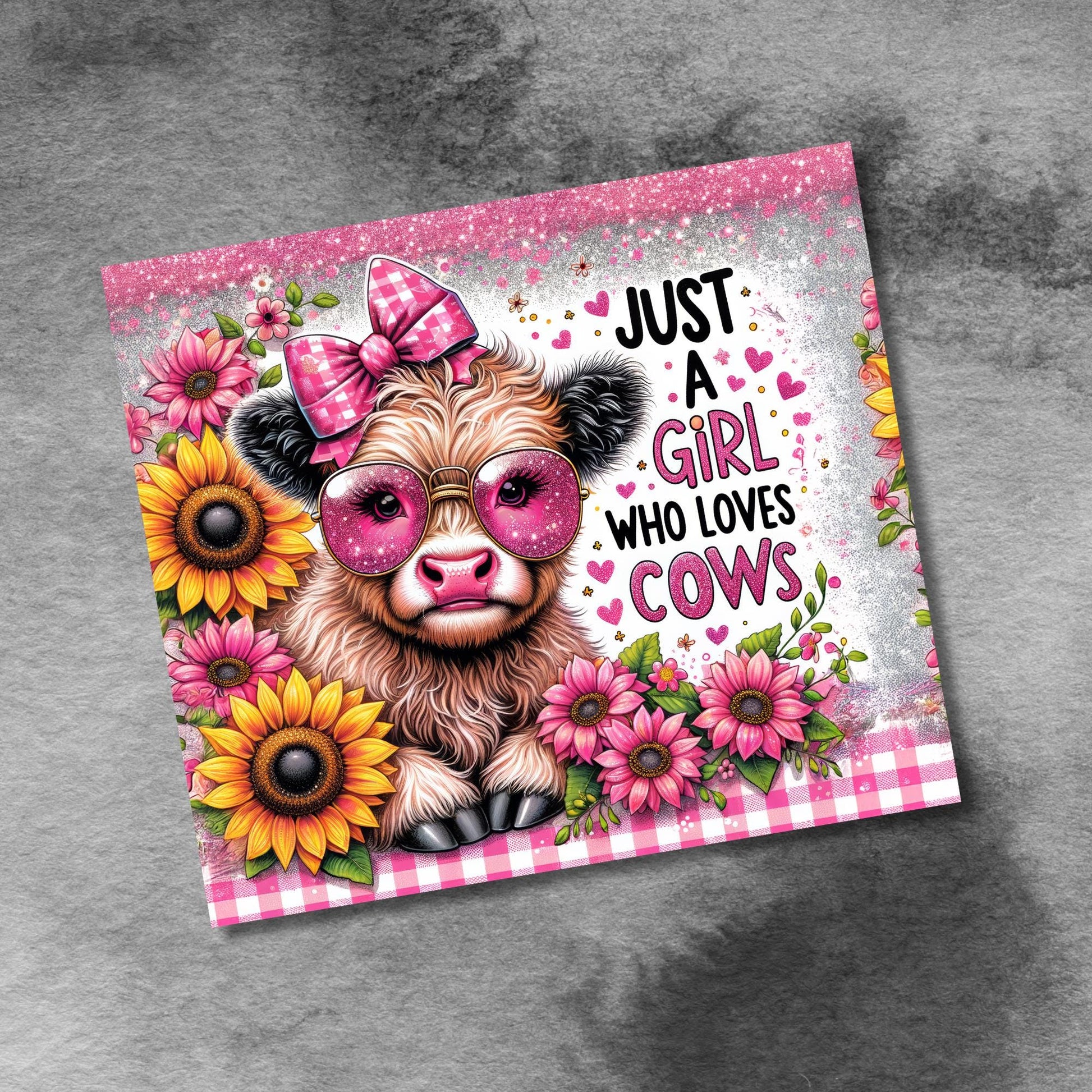 Just A Girl Who Loves Highland Cows Tumbler Wrap, 20oz Skinny Sublimation Tumbler Design, Farm Sunflower Cow Lover Tumbler Seamless