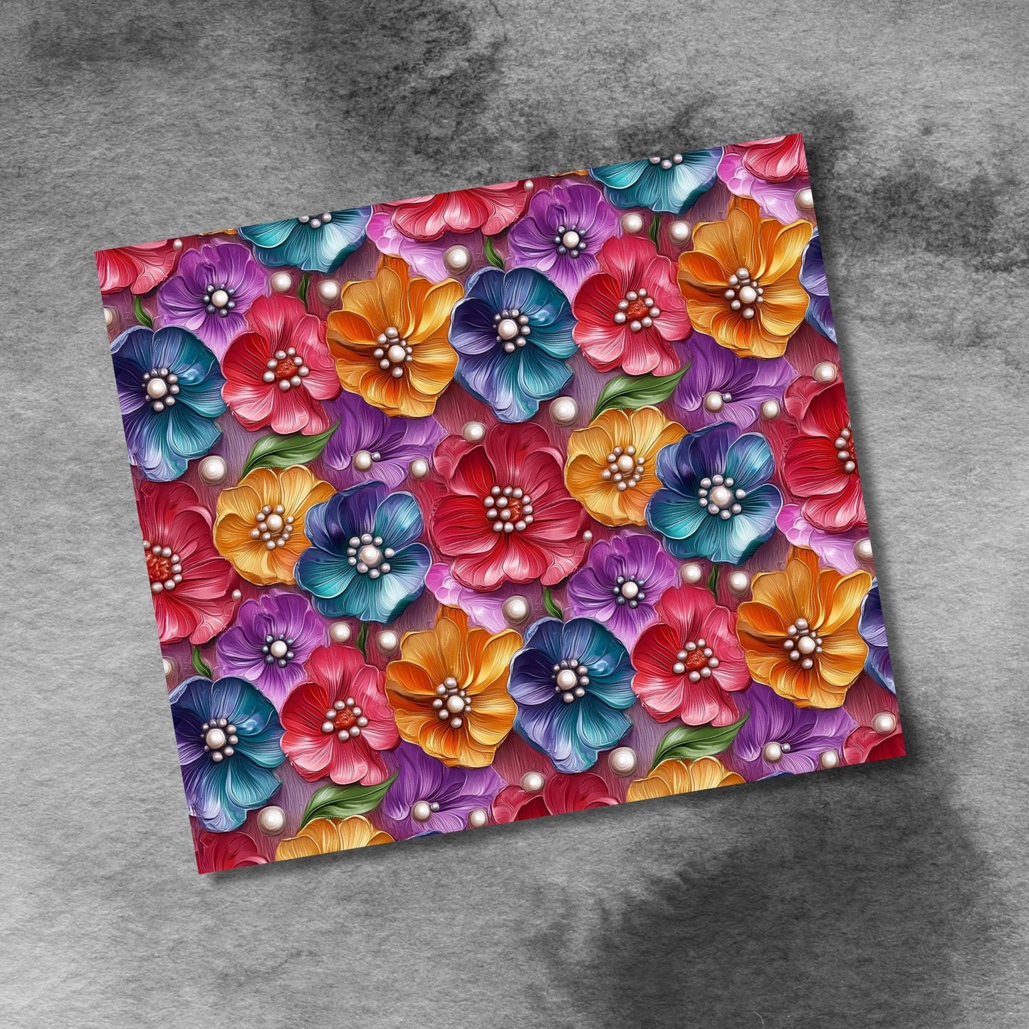 3D Spring Flowers & Pearls 20oz Skinny Tumbler Wrap, Seamless Floral 20 Oz Tumbler Png Sublimation Design