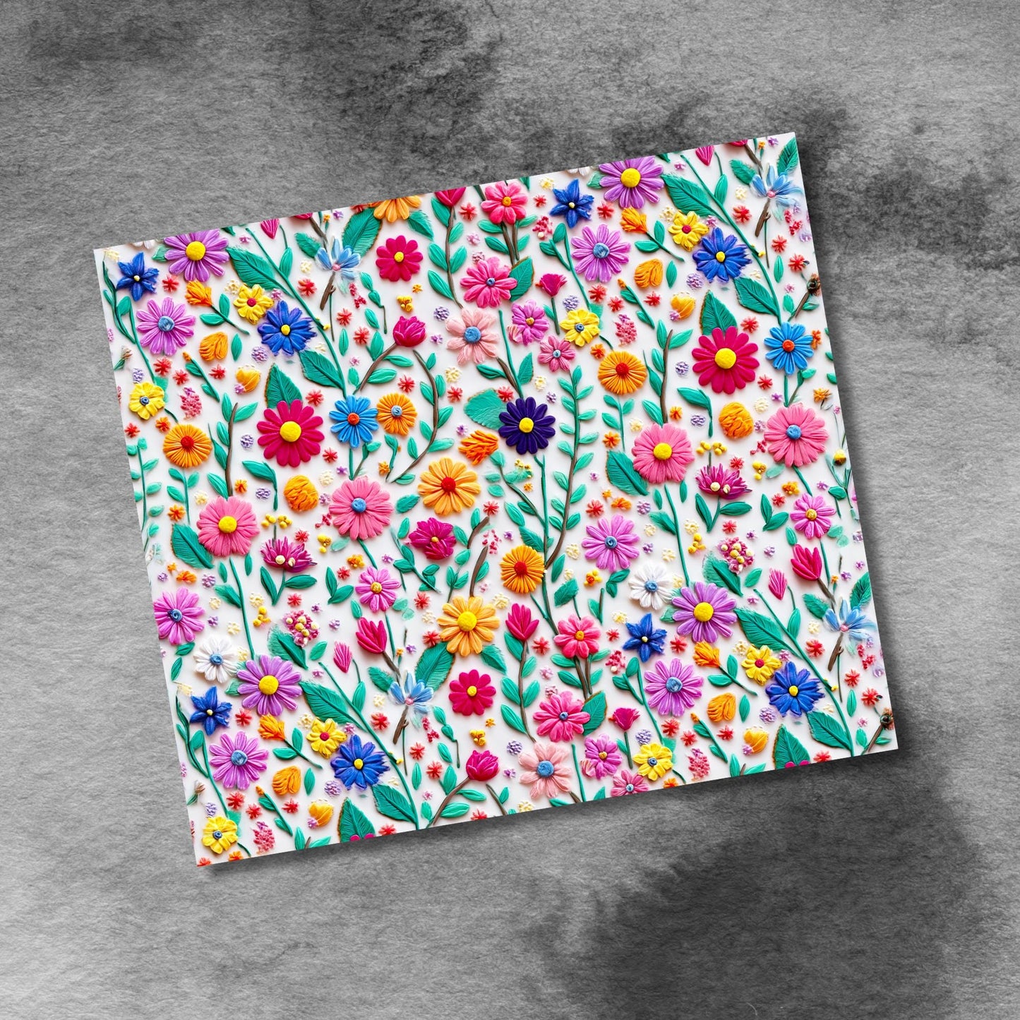 Spring Flowers Embroidery 20oz Skinny Tumbler Wrap, Wildflowers Seamless Tumbler Wrap, 20 Oz Tumbler Png Floral Sublimation Design