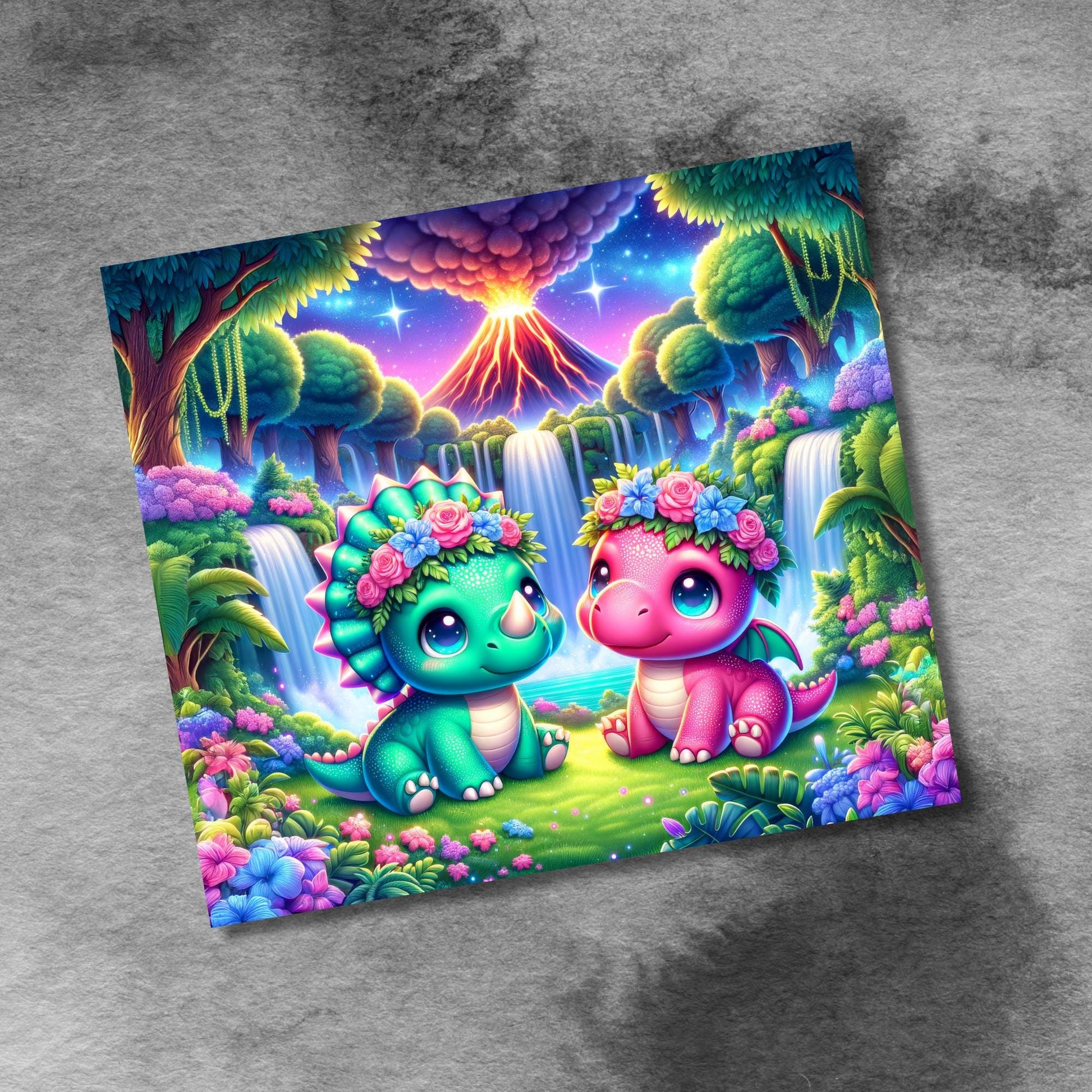 Dinosaur Kawaii Dino Kids 20oz Skinny Tumbler Sublimation Templates, Cute T-Rex Seamless Straight PNG Digital Download