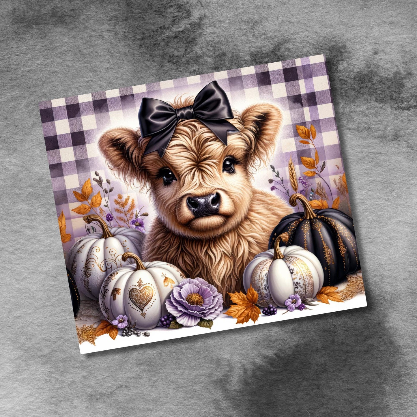 Cute Highland Cow Fall Pumpkins 20 oz Tumbler Wrap Fall Boho Flowers 20oz Skinny Sublimation Tumbler Design, Cow Lover Tumbler Seamless