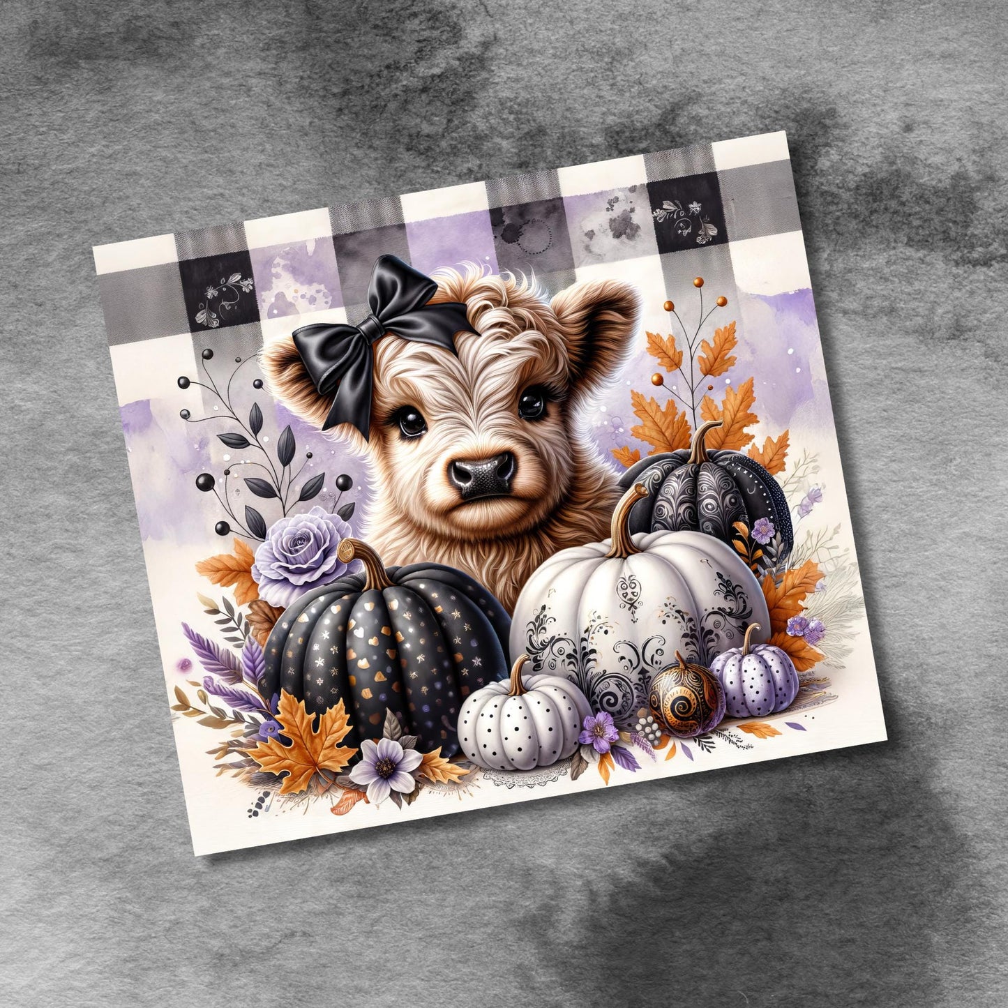 Cute Highland Cow Fall Pumpkins 20 oz Tumbler Wrap Fall Boho Flowers 20oz Skinny Sublimation Tumbler Design, Cow Lover Tumbler Seamless