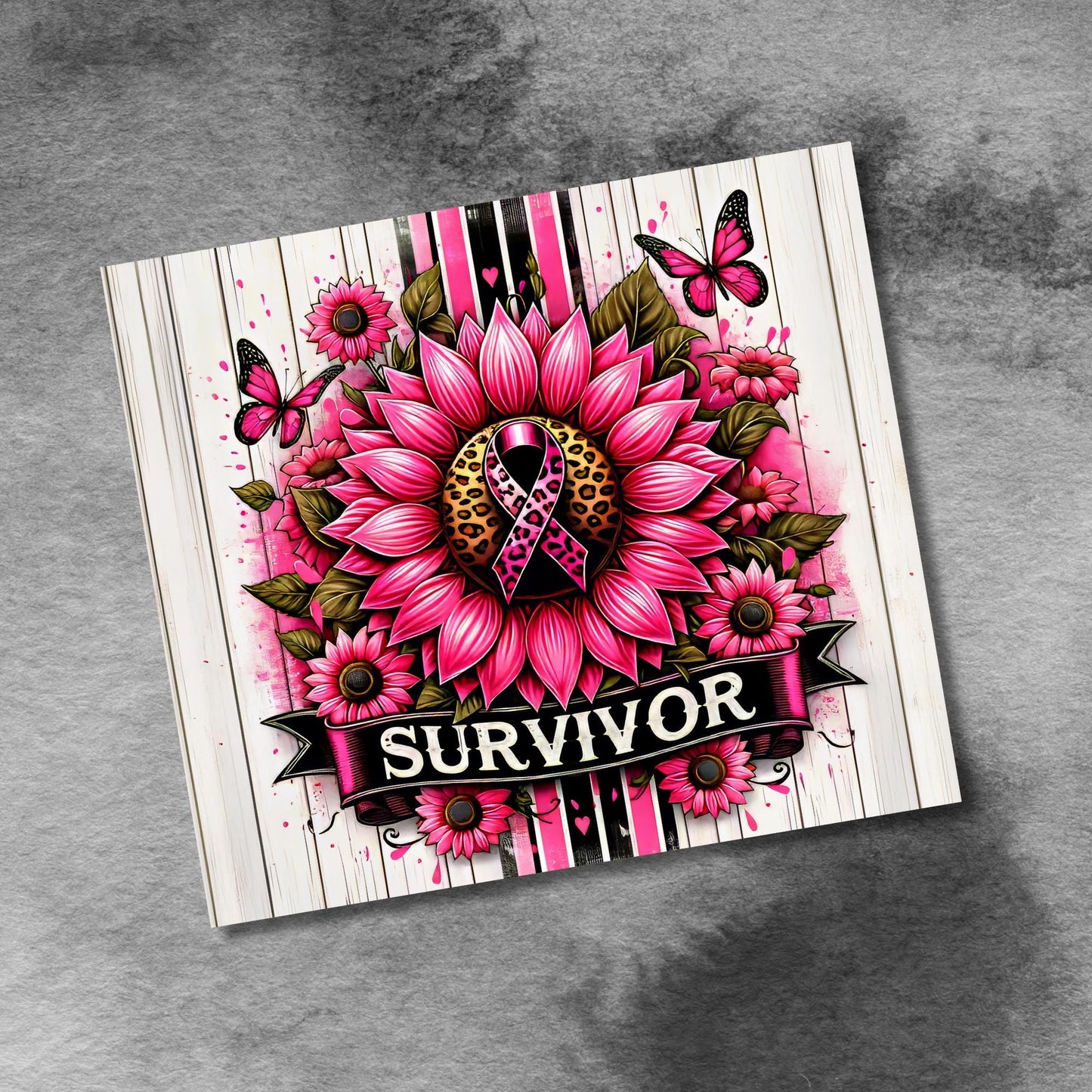Breast Cancer Survivor 20 oz Skinny Tumbler Seamless Sublimation Design Digital Download PNG, Pink Ribbon Awareness Tumbler