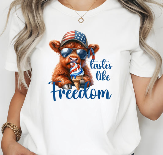 Taste Like Freedom Highland Cow Png, Funny Cow Sublimation Design, Patriotic Digital File, Funny 4th of July PNG, USA Freedom Shirt Png