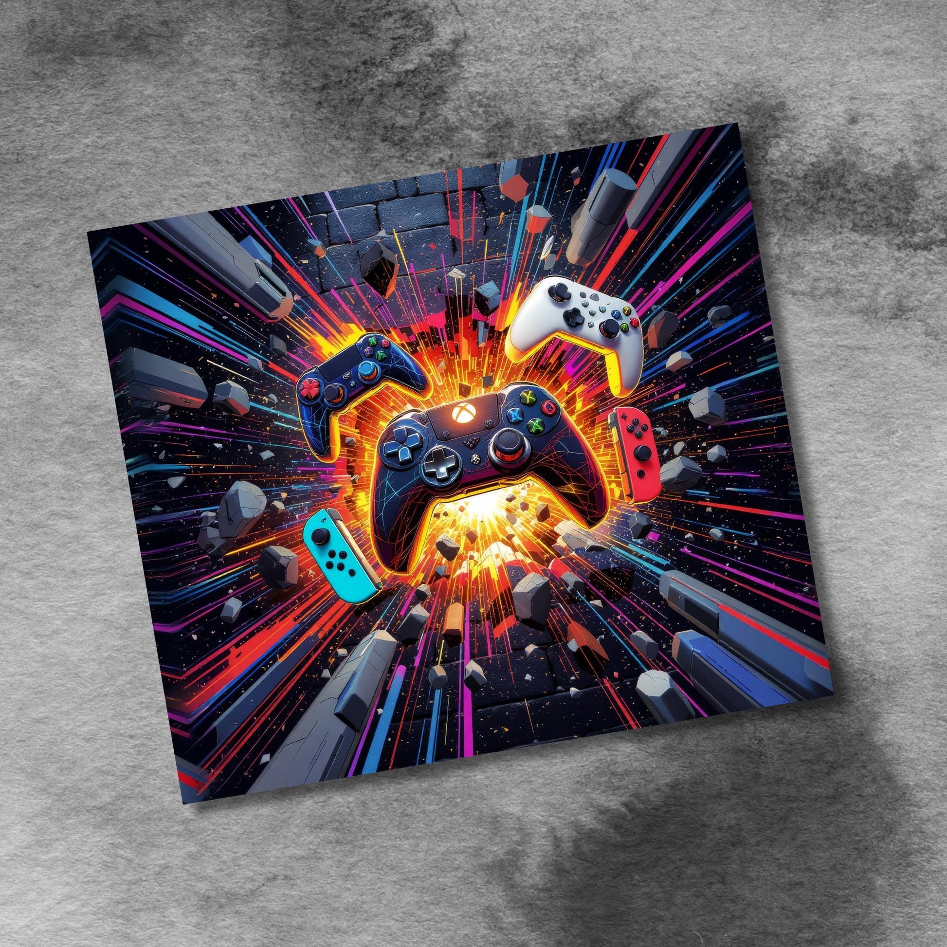 Gamer Controller png , 20 Oz Skinny Tumbler Seamless Png Sublimation, Neon Video Game Controller 20oz Tumbler Wrap Png Digital Download