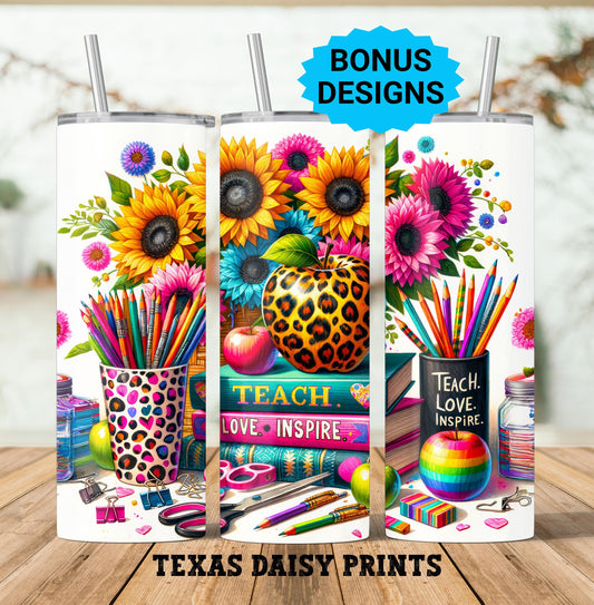 Teacher Life Tumbler Wrap, School Teaching 20 oz Skinny Tumbler Seamless Sublimation Design Digital Instant Download PNG, Tumbler Wrap