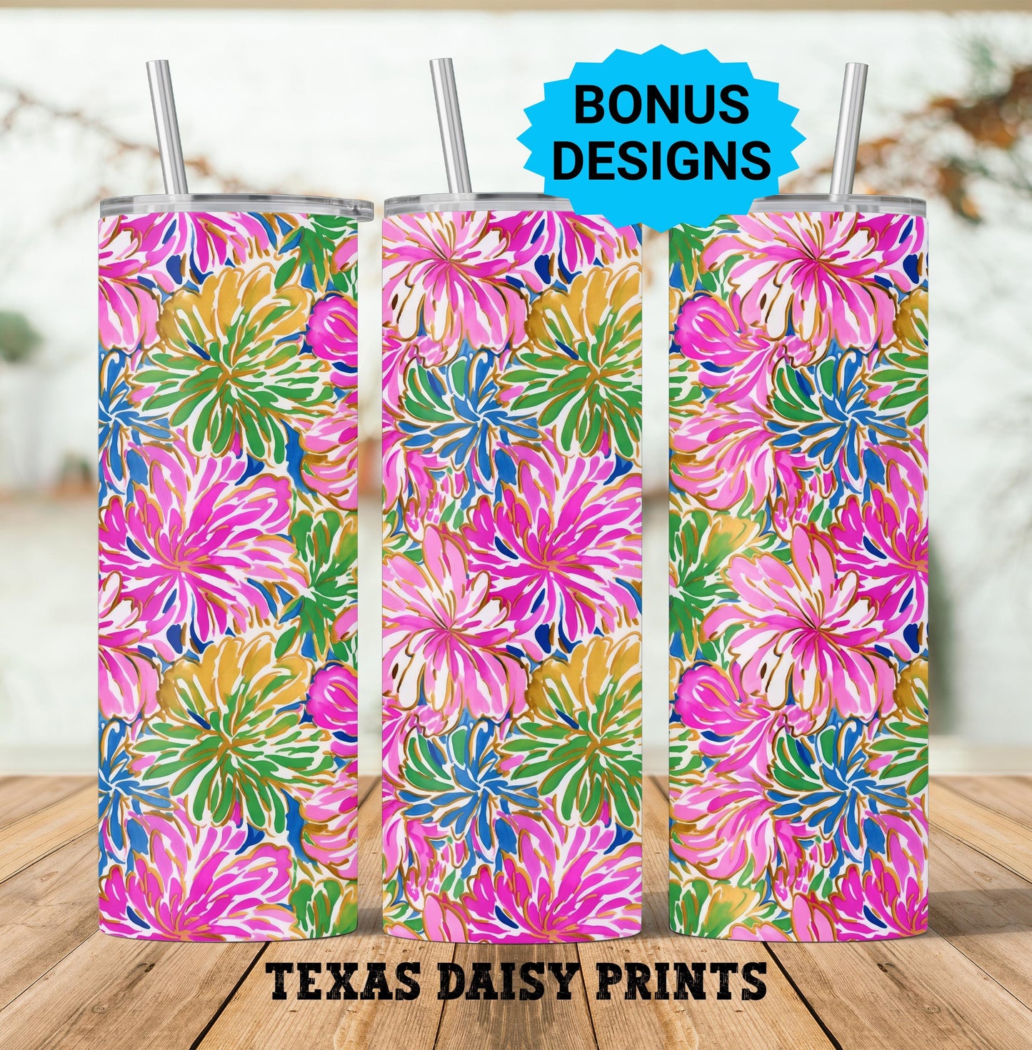 Summer Tropical Flowers 20oz Skinny Tumbler Seamless Sublimation Design Templates,Straight PNG Digital Download