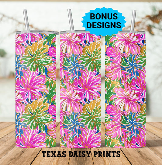 Summer Tropical Flowers 20oz Skinny Tumbler Seamless Sublimation Design Templates,Straight PNG Digital Download