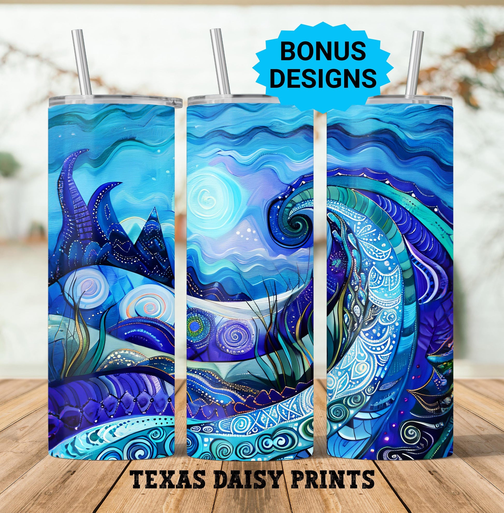 Moonlight Flower Purples and Blues 20oz Skinny Tumbler Seamless Sublimation Design Templates,Straight PNG Digital Download
