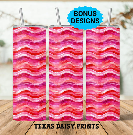 Pink Watercolor Waves 20oz Skinny Tumbler Seamless Sublimation Design Templates,Straight PNG Digital Download