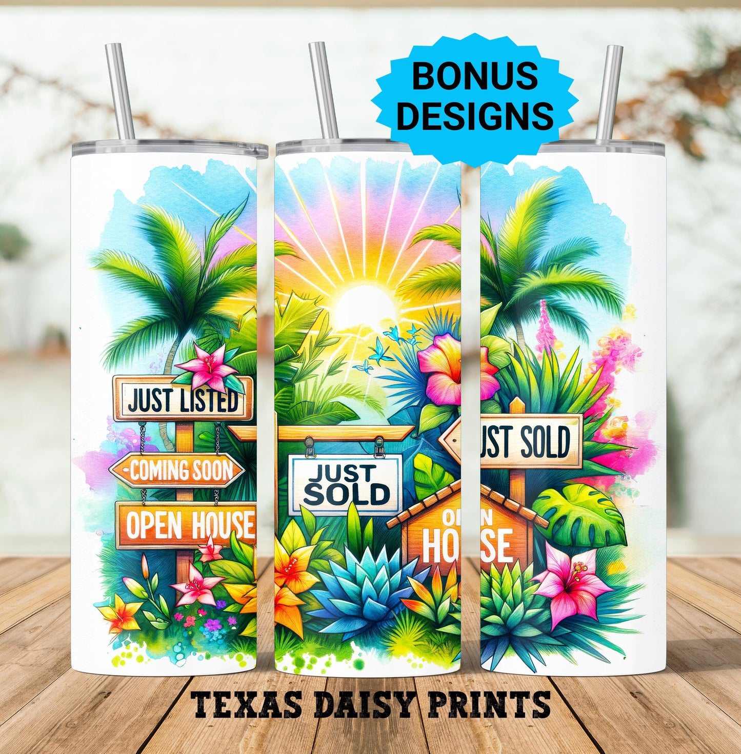 Realtor Real Estate Tropical Tumbler Wrap, 20oz Skinny Tumbler Seamless Sublimation Design, Ocean Beach, PNG Digital Download
