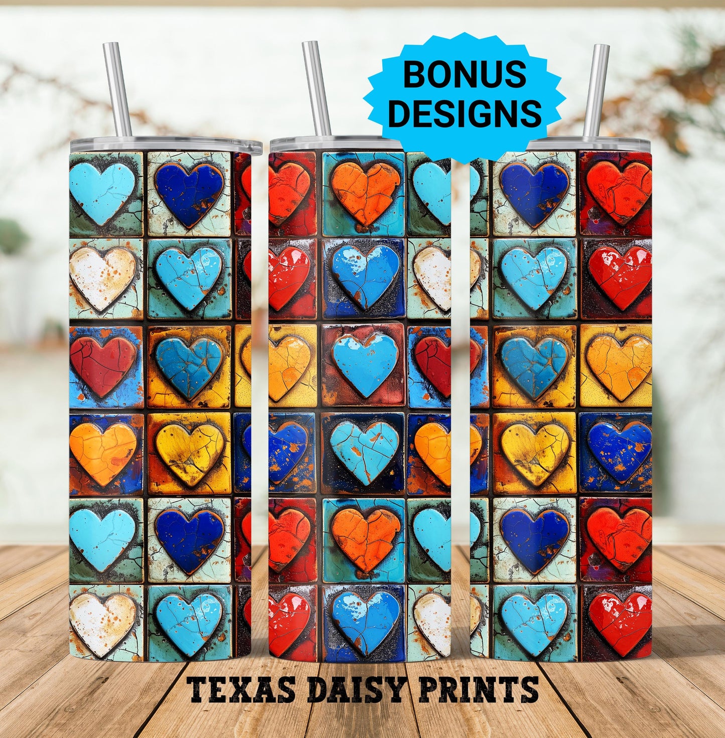 Hearts Stone Rainbow Colors 20oz Skinny Tumbler Seamless Sublimation Design Templates,Straight PNG Digital Download