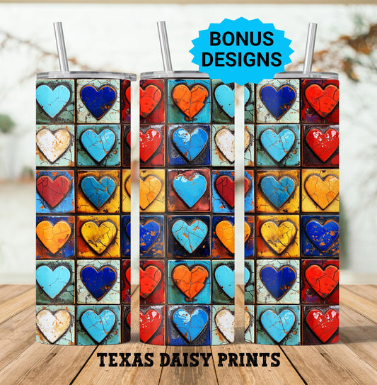 Hearts Stone Rainbow Colors 20oz Skinny Tumbler Seamless Sublimation Design Templates,Straight PNG Digital Download