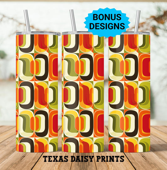 Retro Orange Black Yellow 20oz Skinny Tumbler Seamless Sublimation Design Templates,Vintage 70s Straight PNG Digital Download