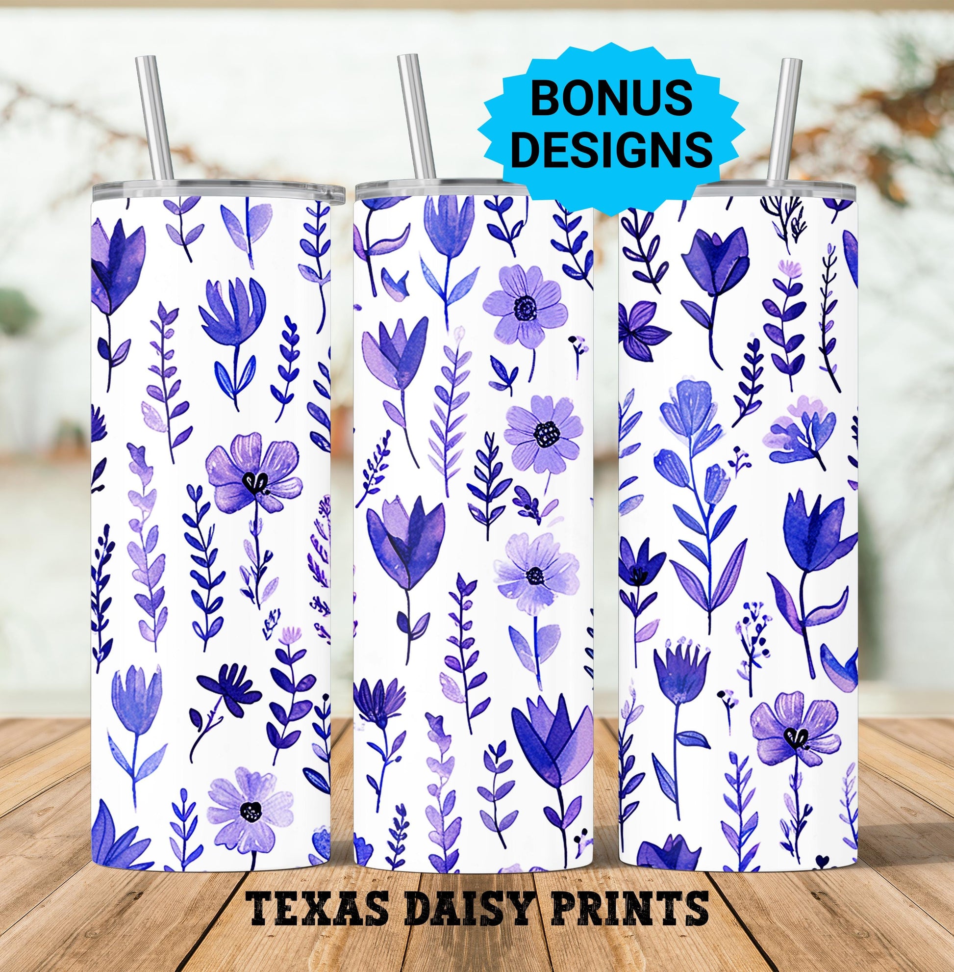Springtime Splendor of Purple Flowers 20oz Skinny Tumbler Seamless Sublimation Design Templates,Straight PNG Digital Download
