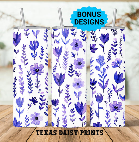 Springtime Splendor of Purple Flowers 20oz Skinny Tumbler Seamless Sublimation Design Templates,Straight PNG Digital Download