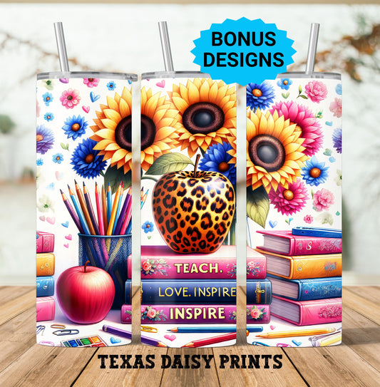 Teacher Life Tumbler Wrap, School Teaching 20 oz Skinny Tumbler Seamless Sublimation Design Digital Download PNG, Tumbler Wrap **Bonus Png**