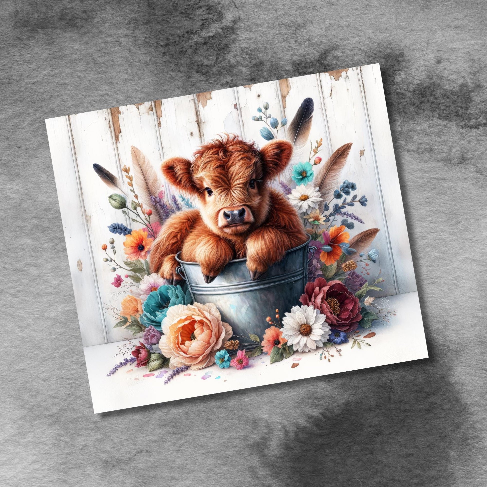 Baby Highland Cow In a Bucket 20 oz Skinny Tumbler Wrap , Seamless 20oz Skinny Sublimation Tumbler Design, Cow Lover Tumbler