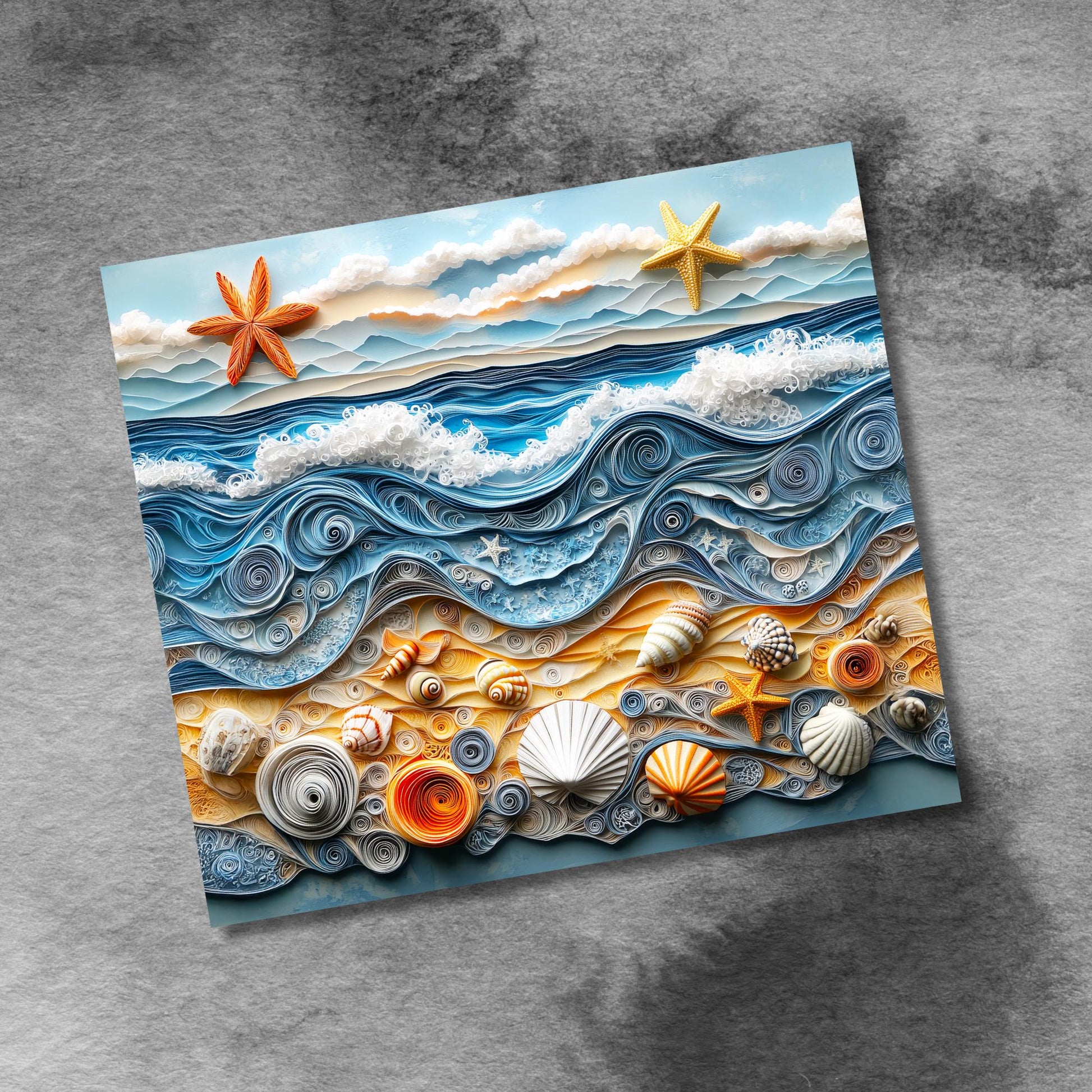 3D Ocean Seashells Beach 20 oz Skinny Tumbler, Seamless Tumbler Wrap, Instant Digital Download Sublimation Design